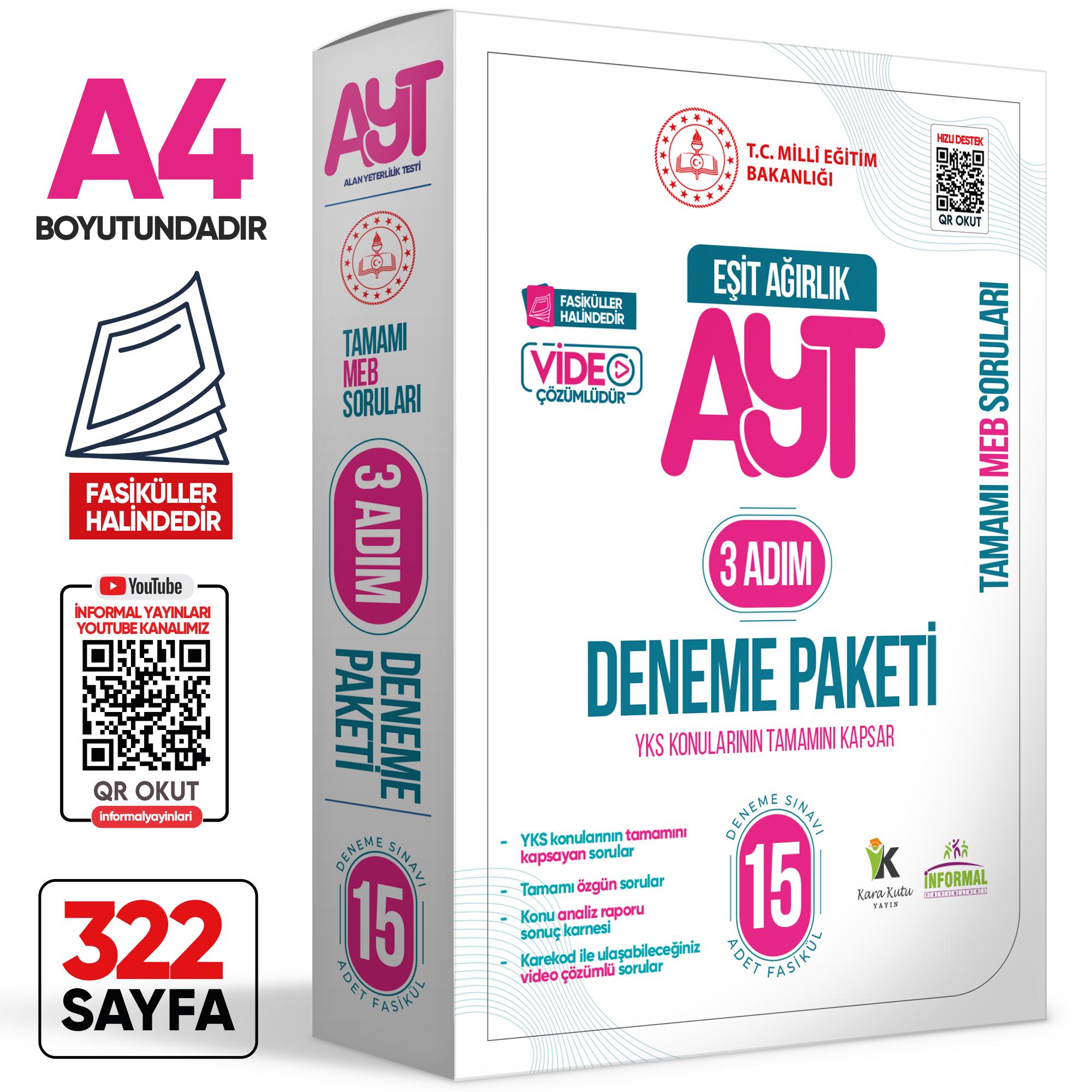 2026 3 Adım YKS-AYT Eşit Ağırlık (TM) MEBİ Özgün Sorular 15li Deneme Fasikül Paketi Video Çözümlü