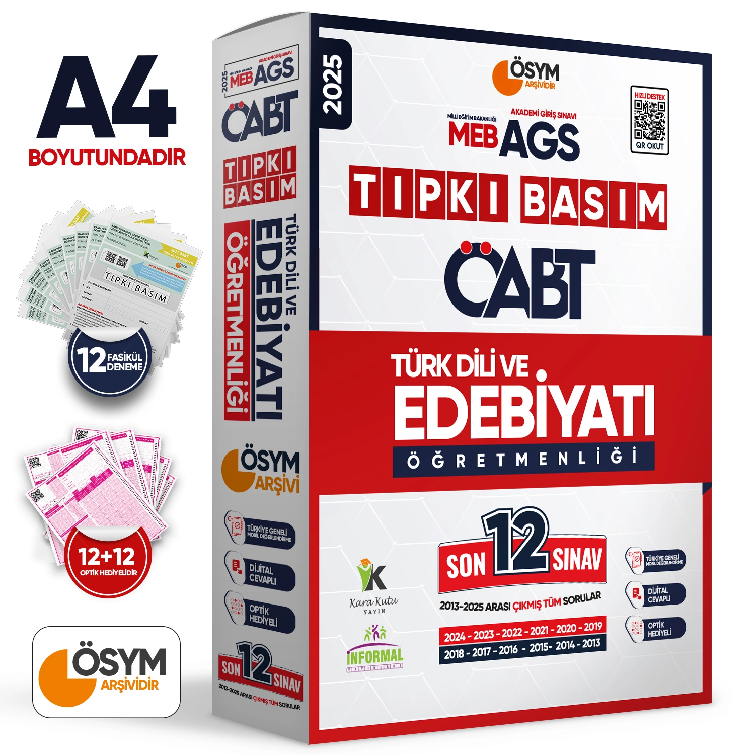 2025 MEB-AGS ÖABT Türk Dili ve Edebiyatı Öğretmenliği ÖSYM Tıpkı Basım 12li Deneme Paketi Dijital Cevaplı