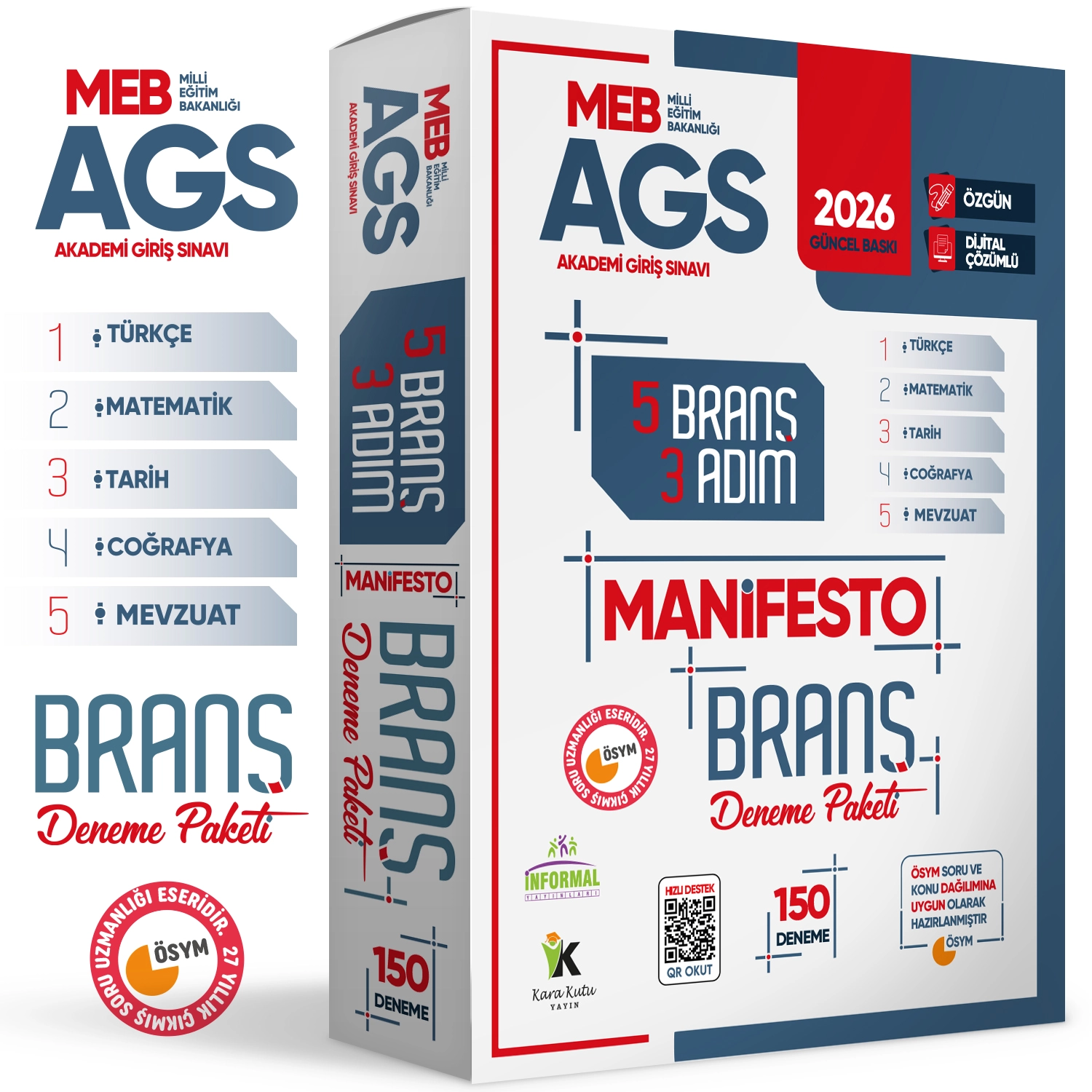 2026 MEB AGS TÜRKÇE-MATEMATİK-TARİH-COĞRAFYA-MEVZUAT 3 Adım 5li Manifesto 150 Adet Branş Deneme Seti