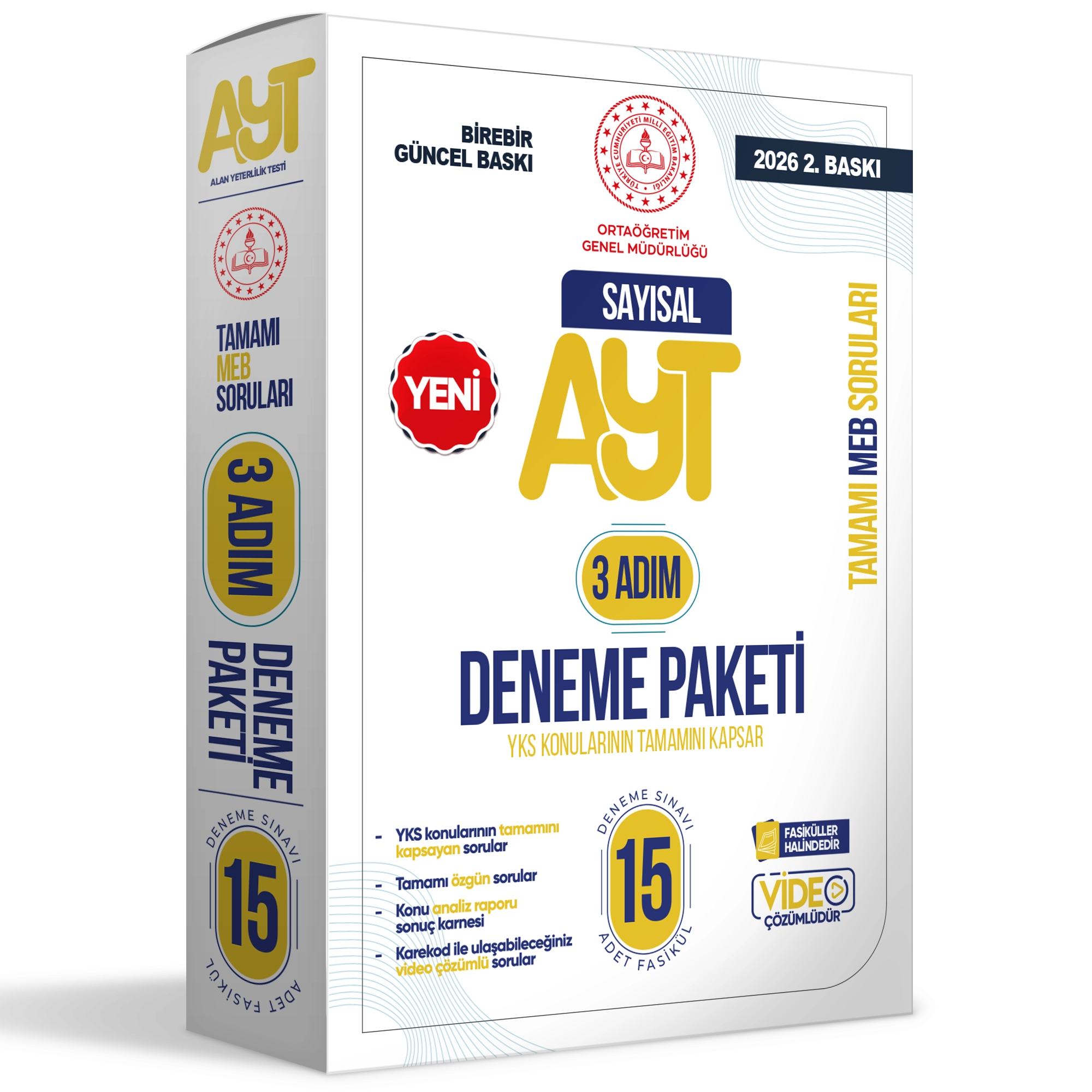 2026 3 Adım YKS-AYT Sayısal MEBİ Özgün Sorular 15li Deneme Fasikül Paketi Video Çözümlü BASKI ÜCRETİ