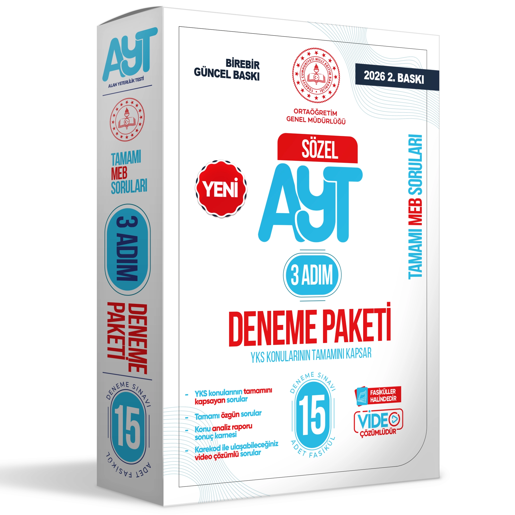 2026 3 Adım YKS-AYT Sözel MEBİ Özgün Sorular 15li Deneme Fasikül Paketi Video Çözümlü BASKI ÜCRETİ