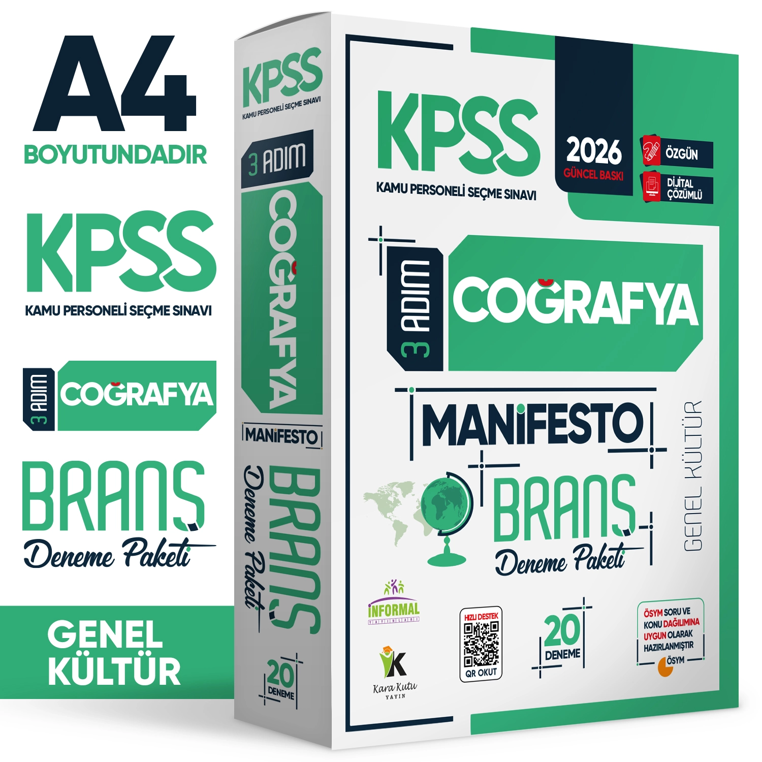 2026 KPSS Ön Lisans-Ortaöğretim 3 Adım Coğrafya Manifesto 20li Dijital Çözümlü Branş Deneme Paketi