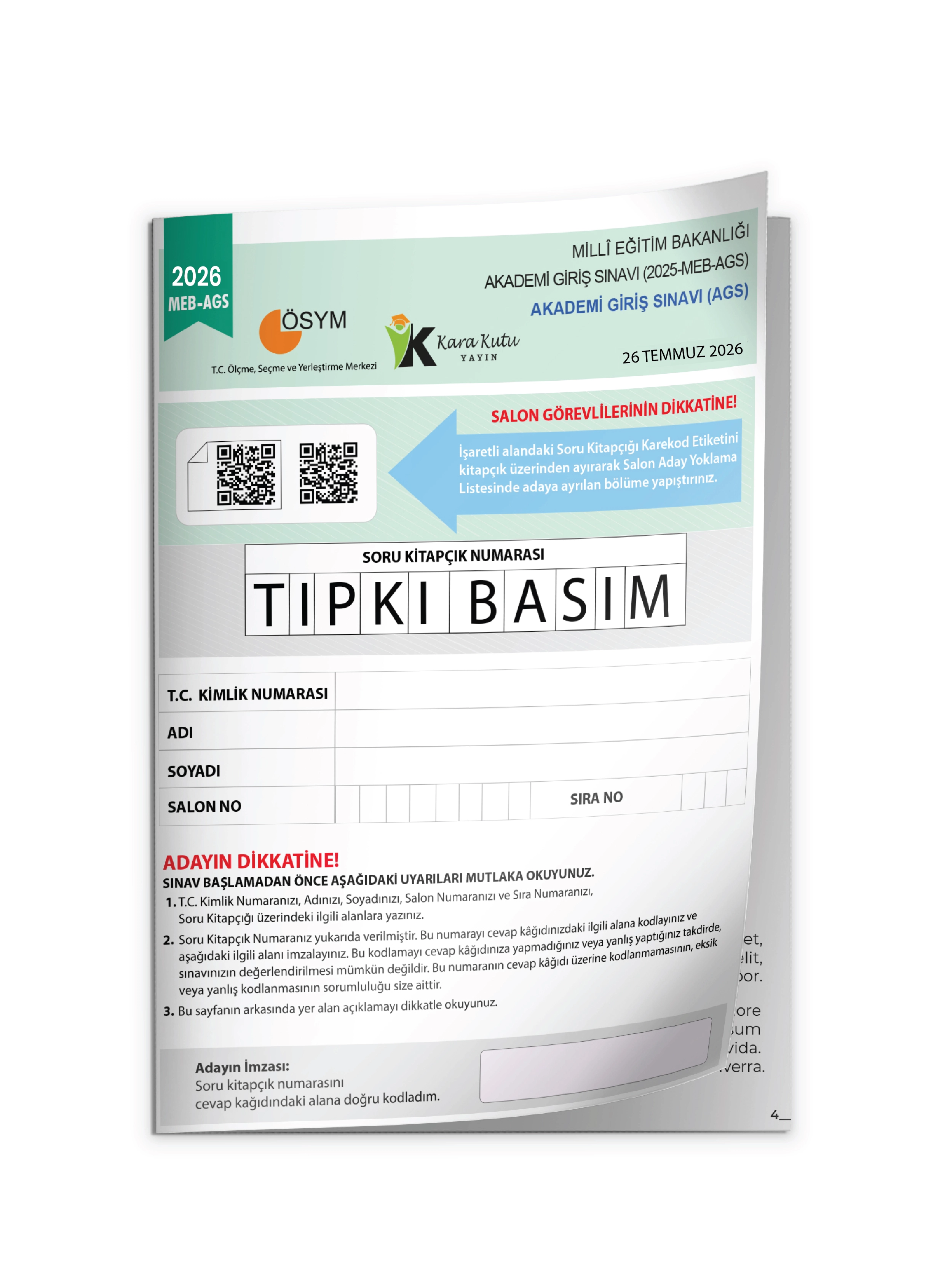 2026 MEB AGS ÖSYM Çıkmış Soru Tıpkı Basım Kitapçığı Çözümlü Türkiye Geneli Deneme