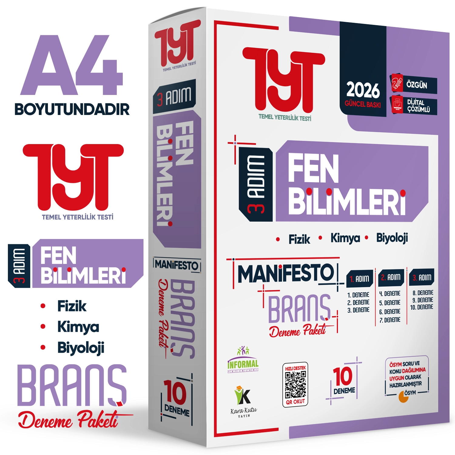 2026 YKS TYT Fen Bilimleri 3 Adım Manifesto 10 Adet Branş Deneme Paketi Dijital Çözümlü
