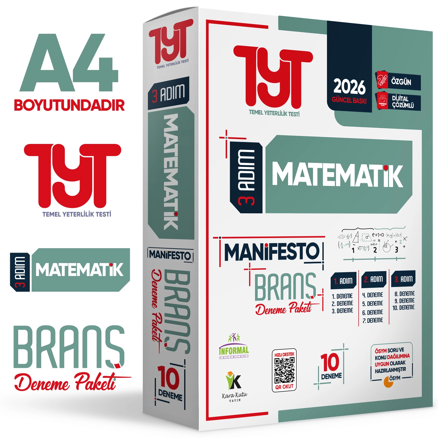 2026 YKS TYT Matematik 3 Adım Manifesto 10 Adet Branş Deneme Paketi Dijital Çözümlü