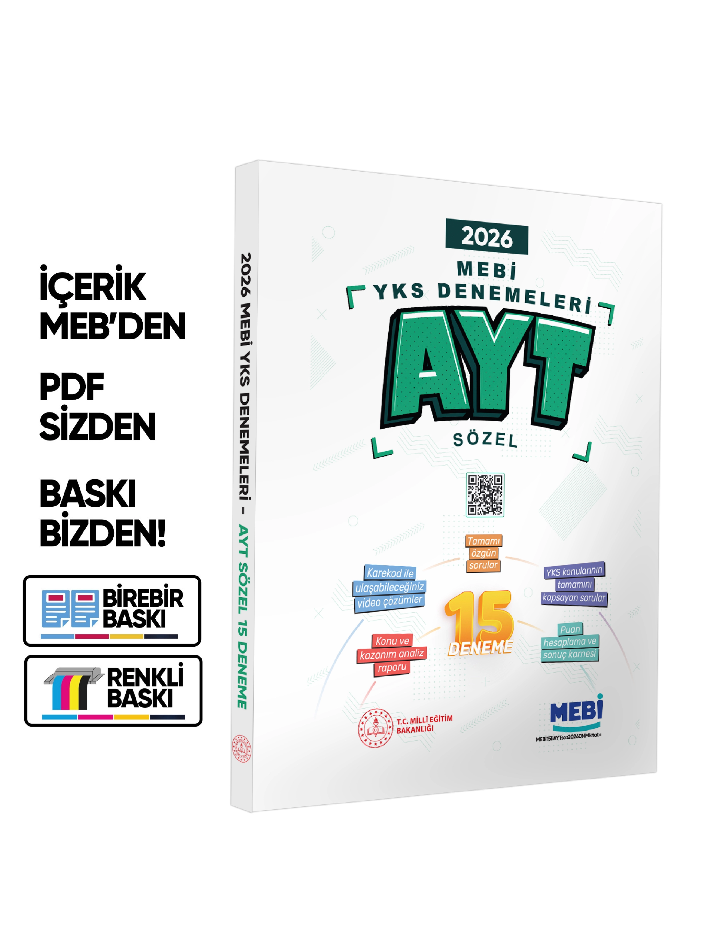 2026 MEBİ YKS-AYT SÖZEL 15li Deneme Kitabı Video Çözümlü Renkli BASKI ÜCRETİ