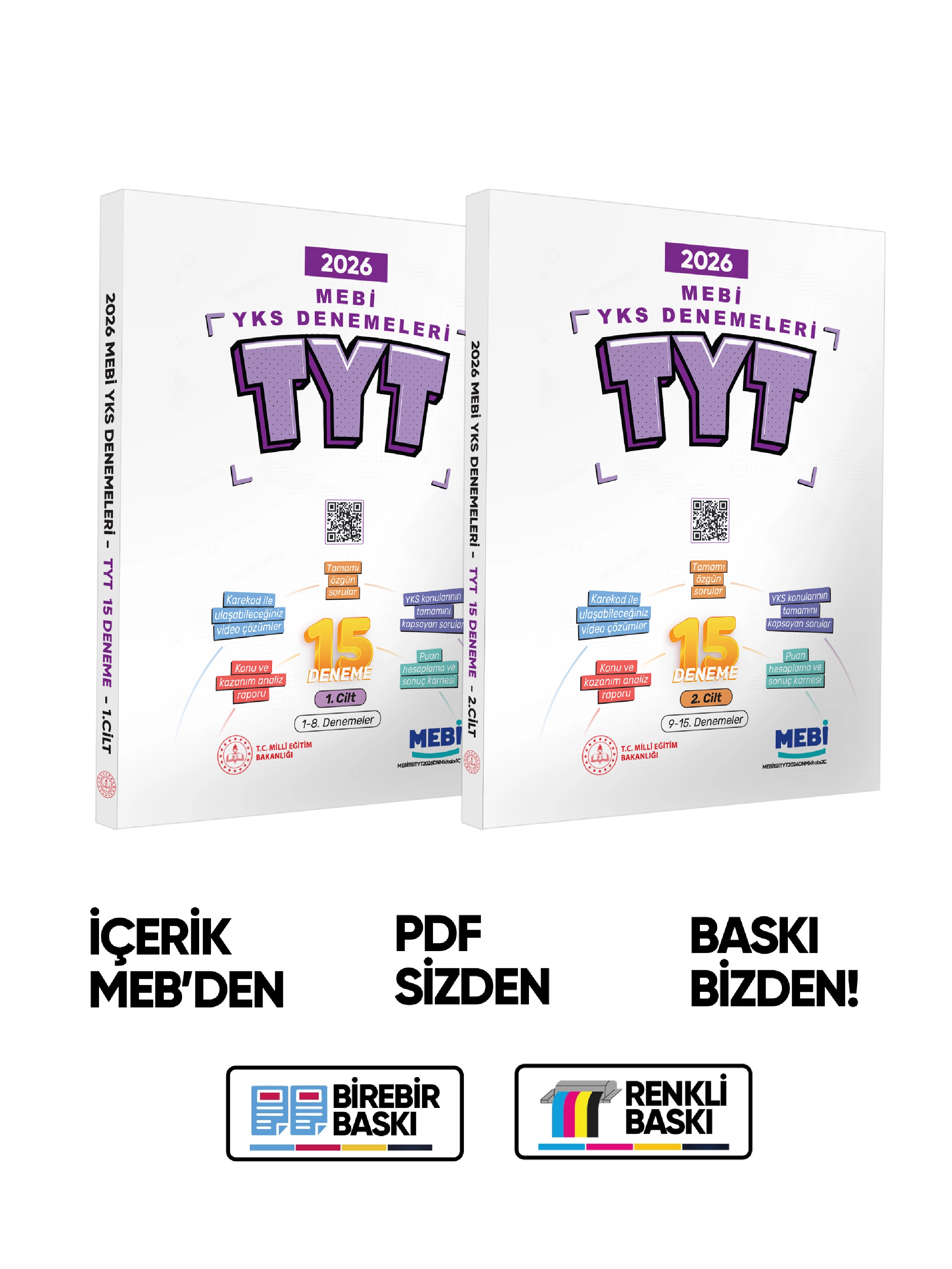 2026 MEBİ YKS-TYT 15li Deneme Kitabı Video Çözümlü 1. ve 2. Cilt Renkli BASKI ÜCRETİ