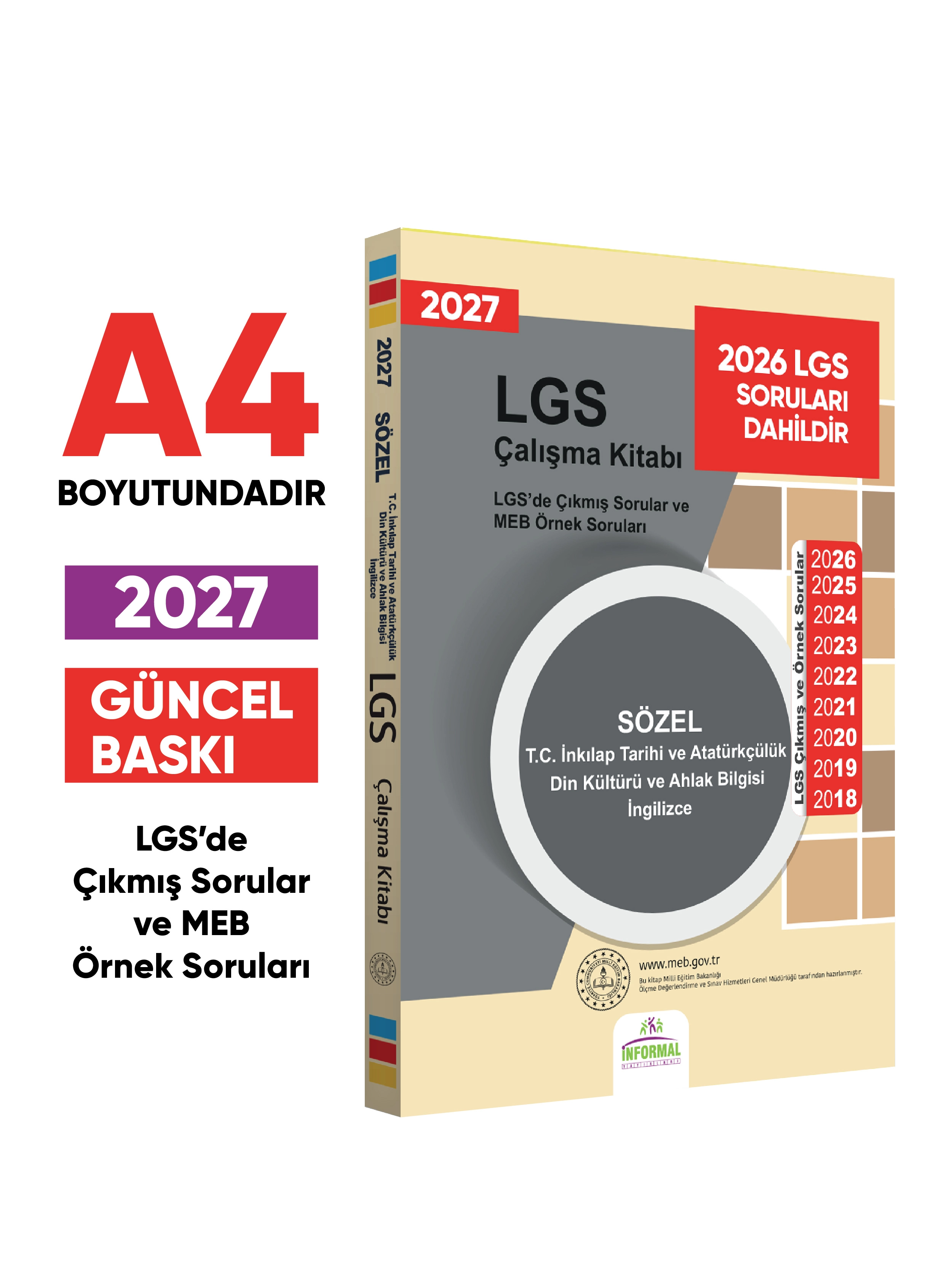 2027 LGS 8.Sınıf Çıkmış ve MEB Örnek Sorular Çalışma Kitabı 4lü SET A4 RENKLİ Baskı