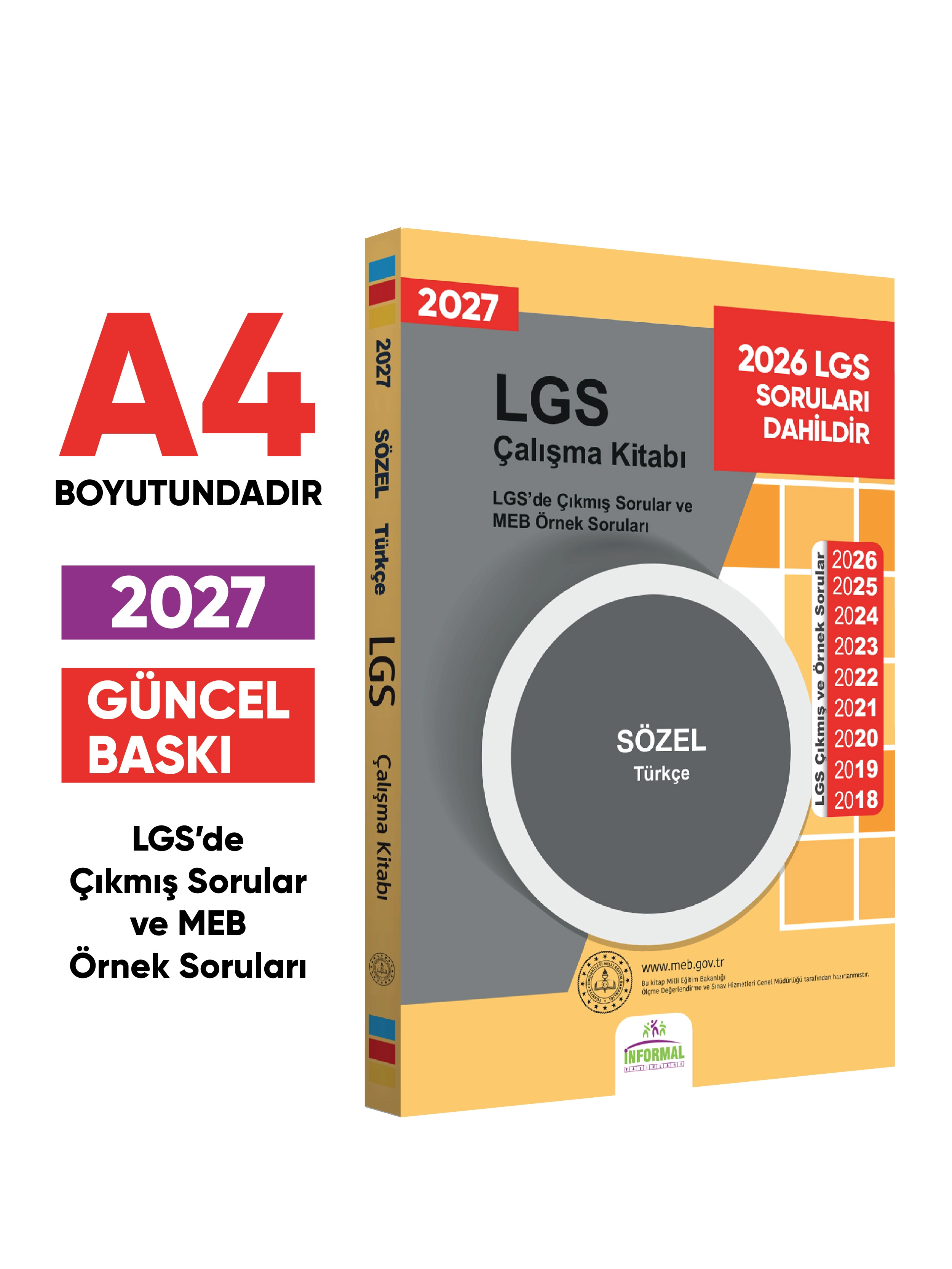 2027 LGS 8.Sınıf Çıkmış ve MEB Örnek Sorular Çalışma Kitabı 4lü SET A4 RENKLİ Baskı