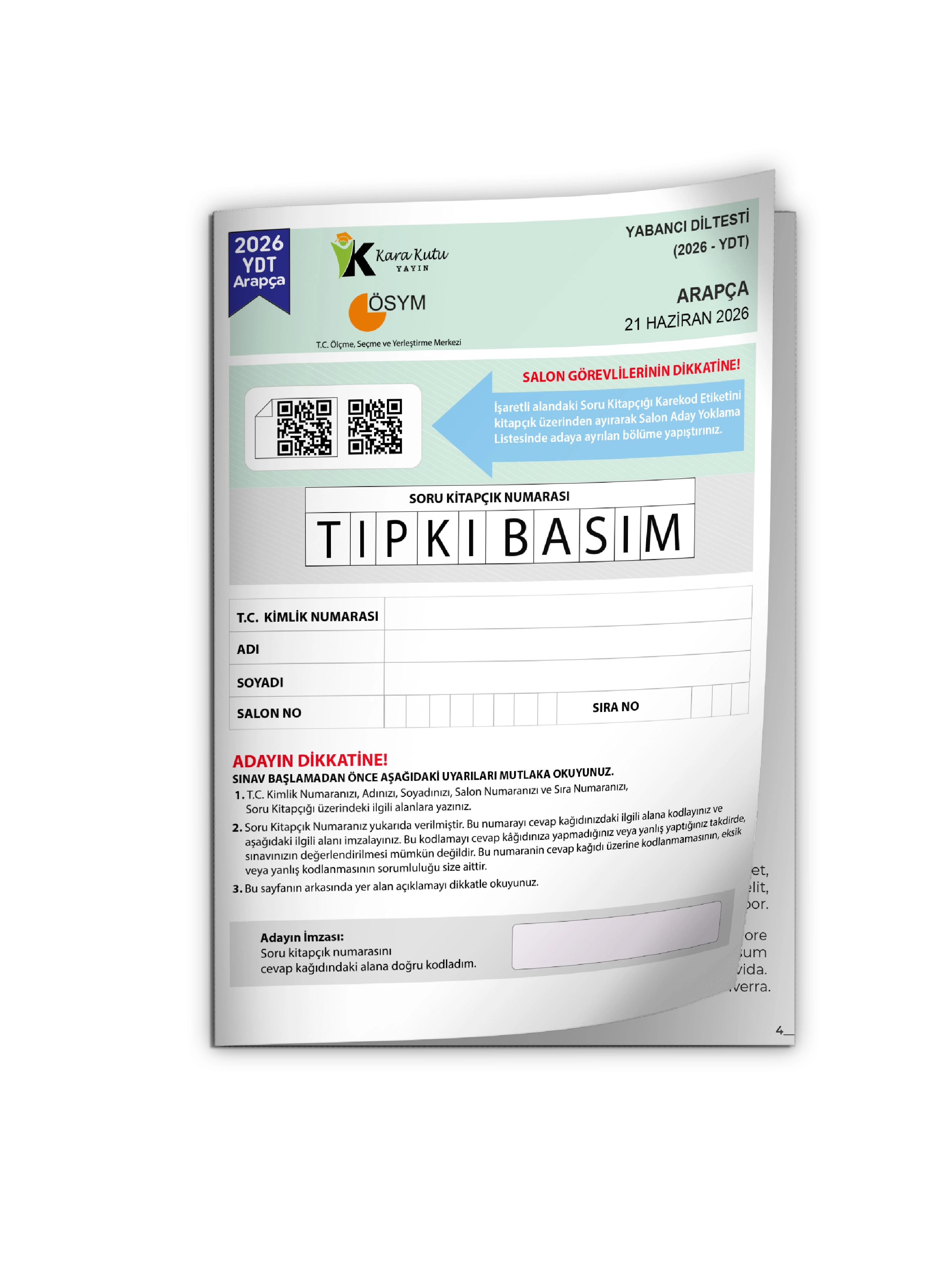 2026 YKS YDT Arapça ÖSYM Tıpkı Basım Çıkmış Soru Deneme Kitapçığı (Türkiye Geneli)