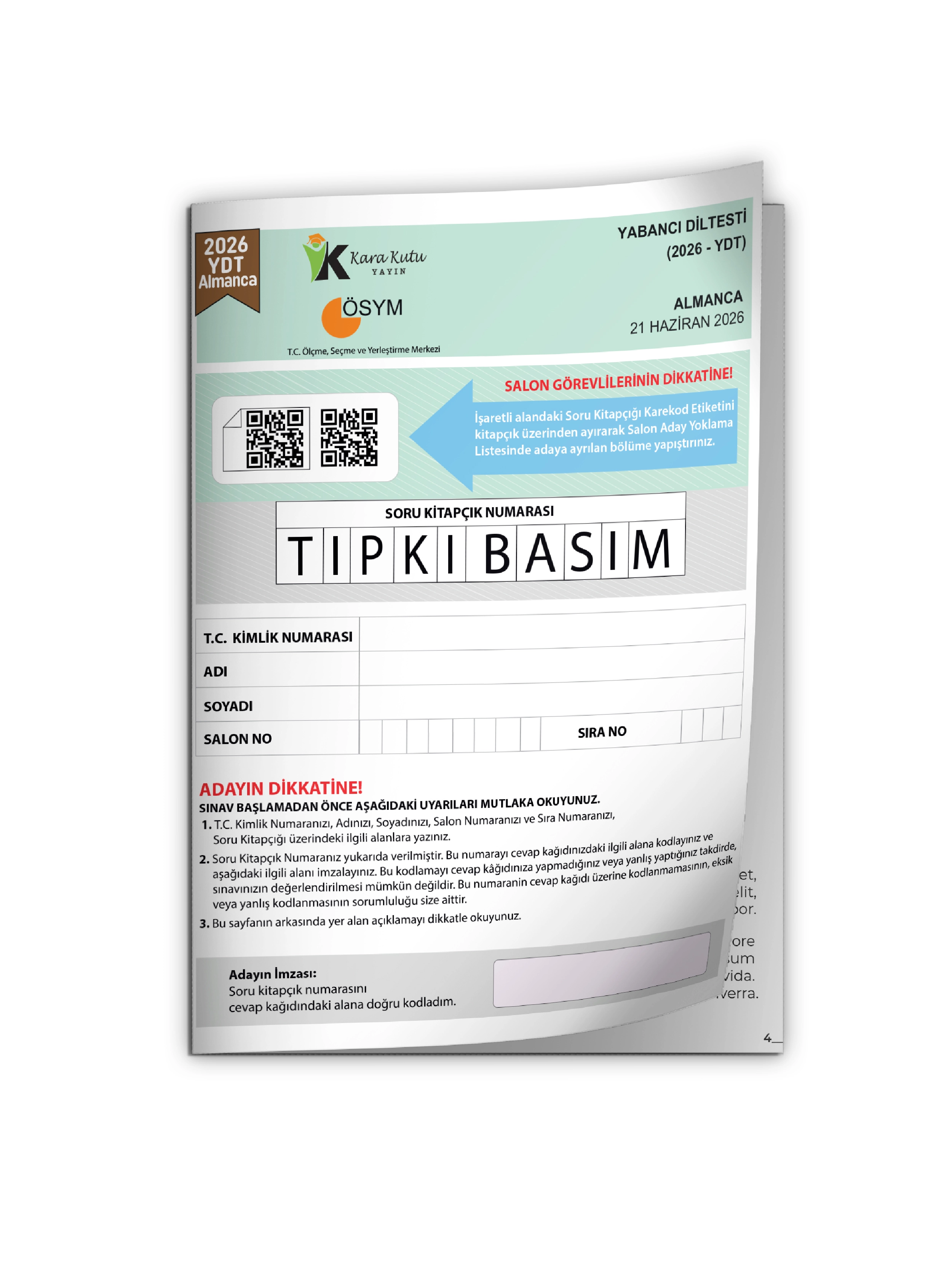 2026 YKS YDT Almanca ÖSYM Tıpkı Basım Çıkmış Soru Deneme Kitapçığı (Türkiye Geneli)