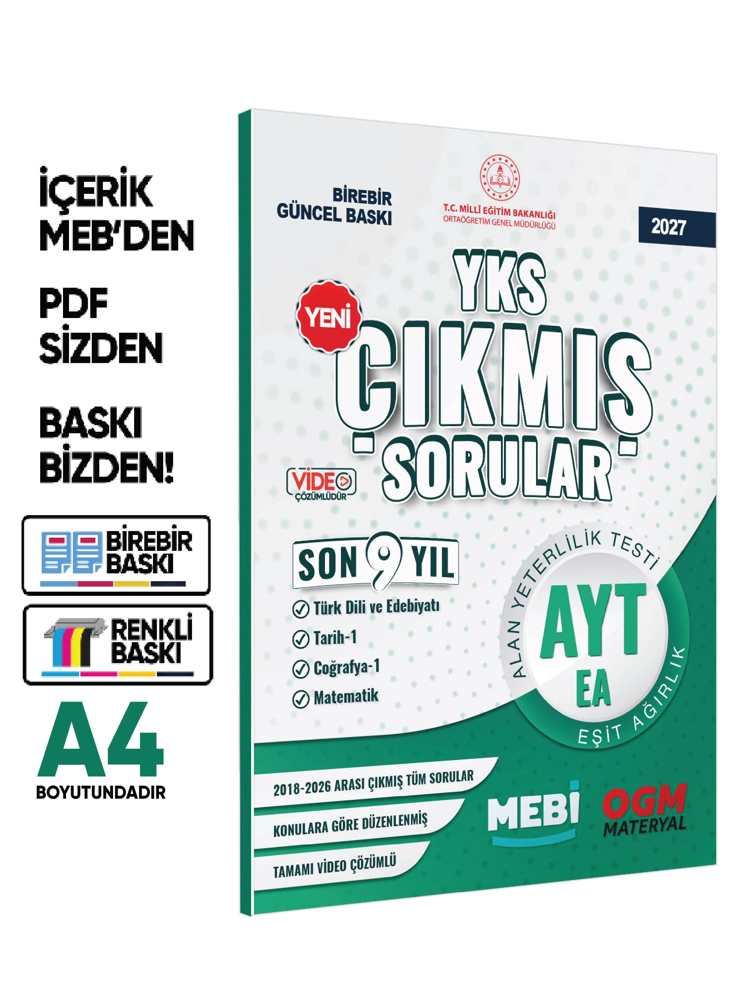 2027 YKS-AYT MEBİ Eşit Ağırlık (TM) Çıkmış Soru Bankası Son 9 Yıl Video/PDF Çözümlü BASKI ÜCRETİ