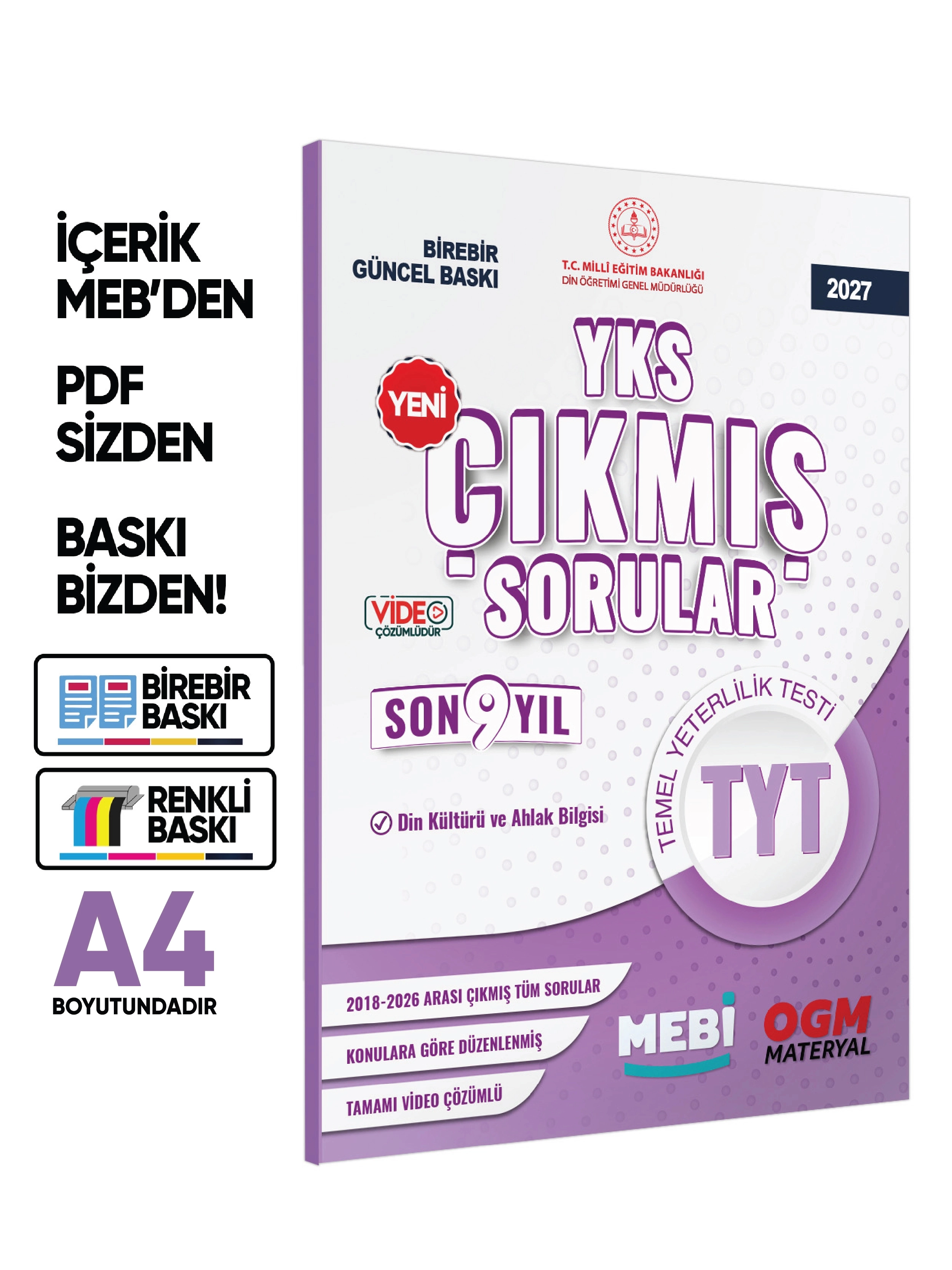 2027 YKS-TYT MEBİ DİN KÜLTÜRÜ ve AHLAK BİLGİSİ ÖSYM Çıkmış Soru Bankası SÖZEL Son 9 Yıl BASKI ÜCRETİ