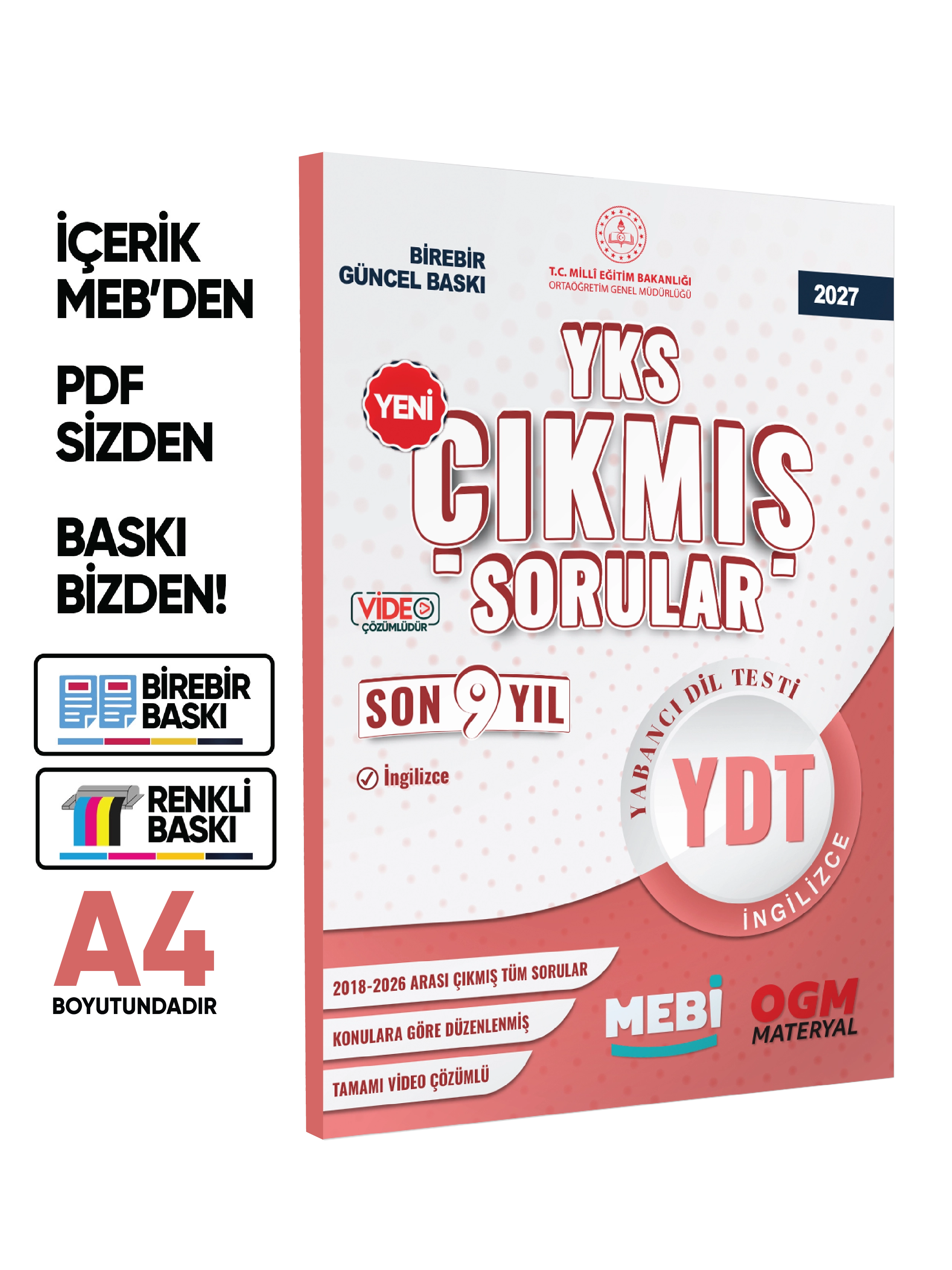 2027 YKS-YDT MEBİ İngilizce Yeni Nesil Çıkmış Soru Bankası Son 9 Yıl Video/PDF Çözümlü BASKI ÜCRETİ