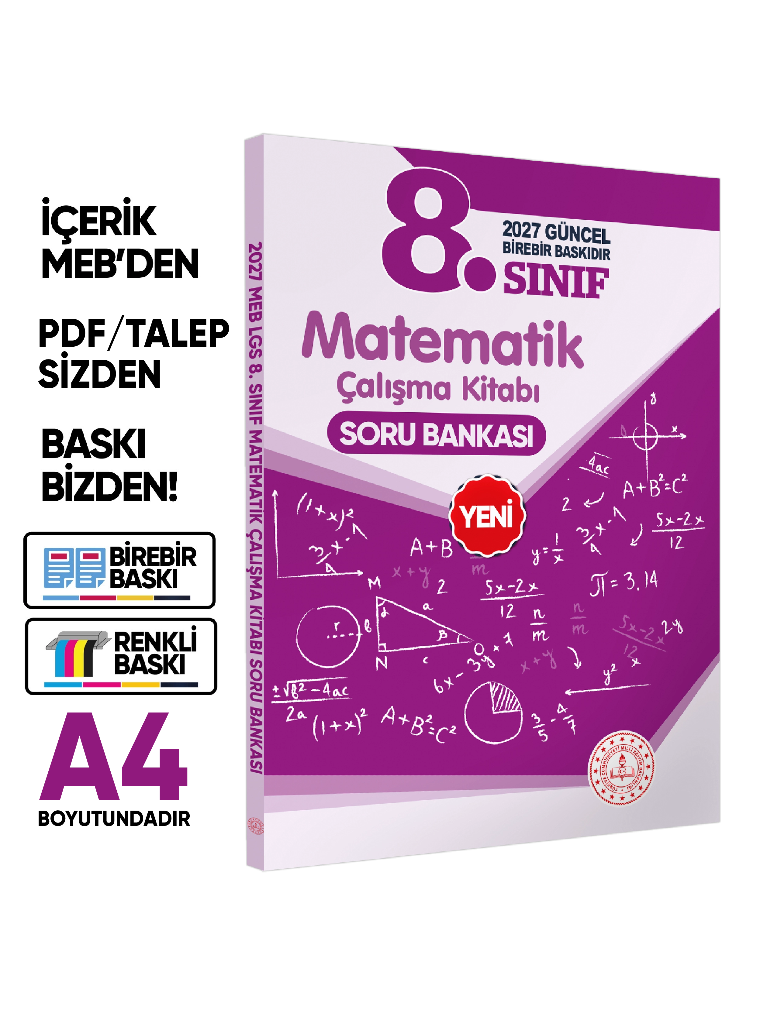 2027 8.Sınıf LGS Matematik MEB Çalışma Kitabı Soru Bankası (Renkli Baskı A4 Boyutlu) BASKI ÜCRETİ