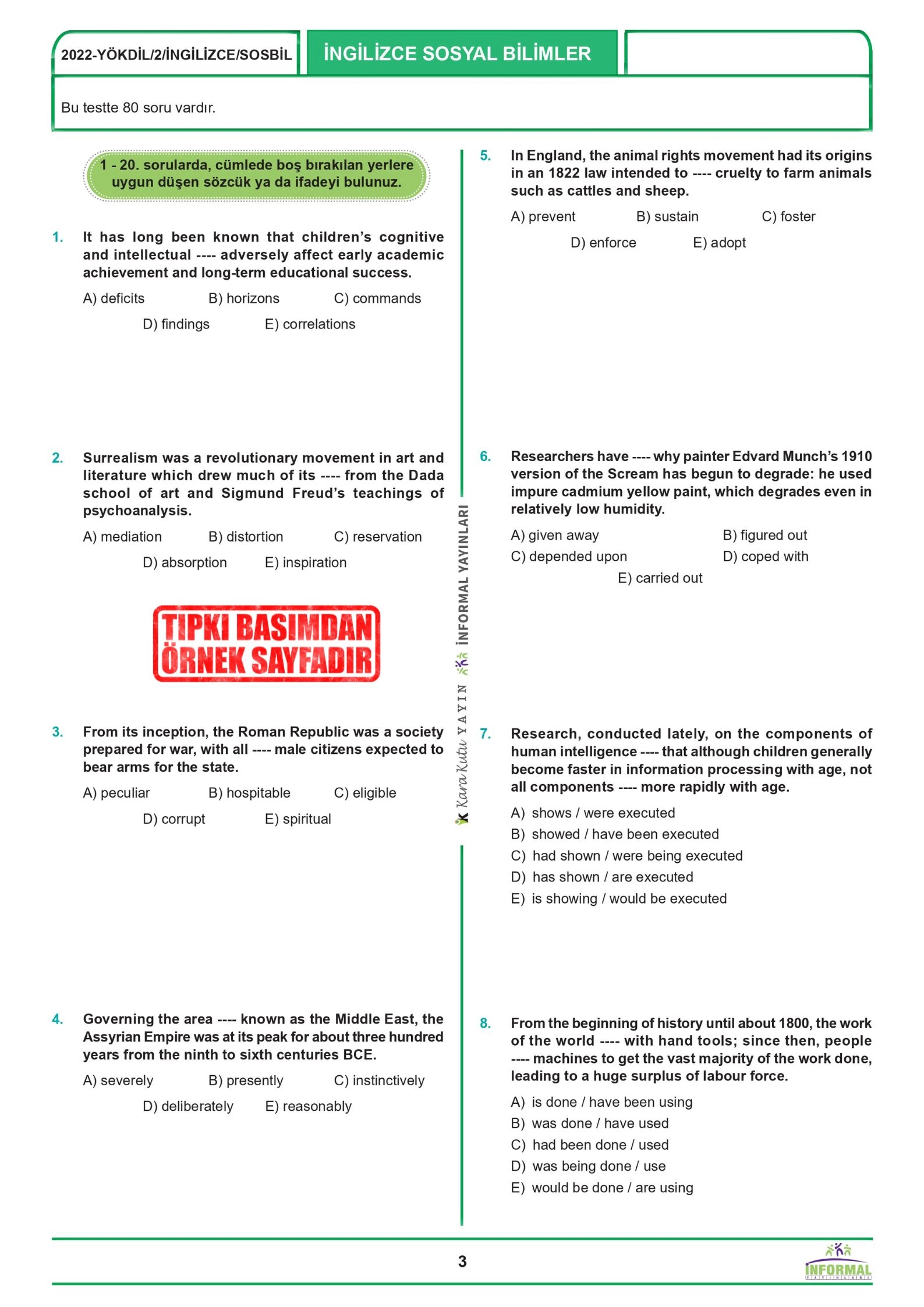 2027 YÖKDİL İngilizce SOSYAL BİLİMLER ÖSYM Çıkmış Soru Tıpkı Basım Deneme Paketi 16li Türkiye Geneli