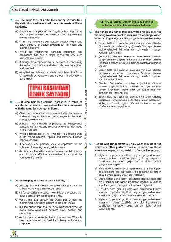2027 YÖKDİL İngilizce SOSYAL BİLİMLER ÖSYM Çıkmış Soru Tıpkı Basım Deneme Paketi 16li Türkiye Geneli