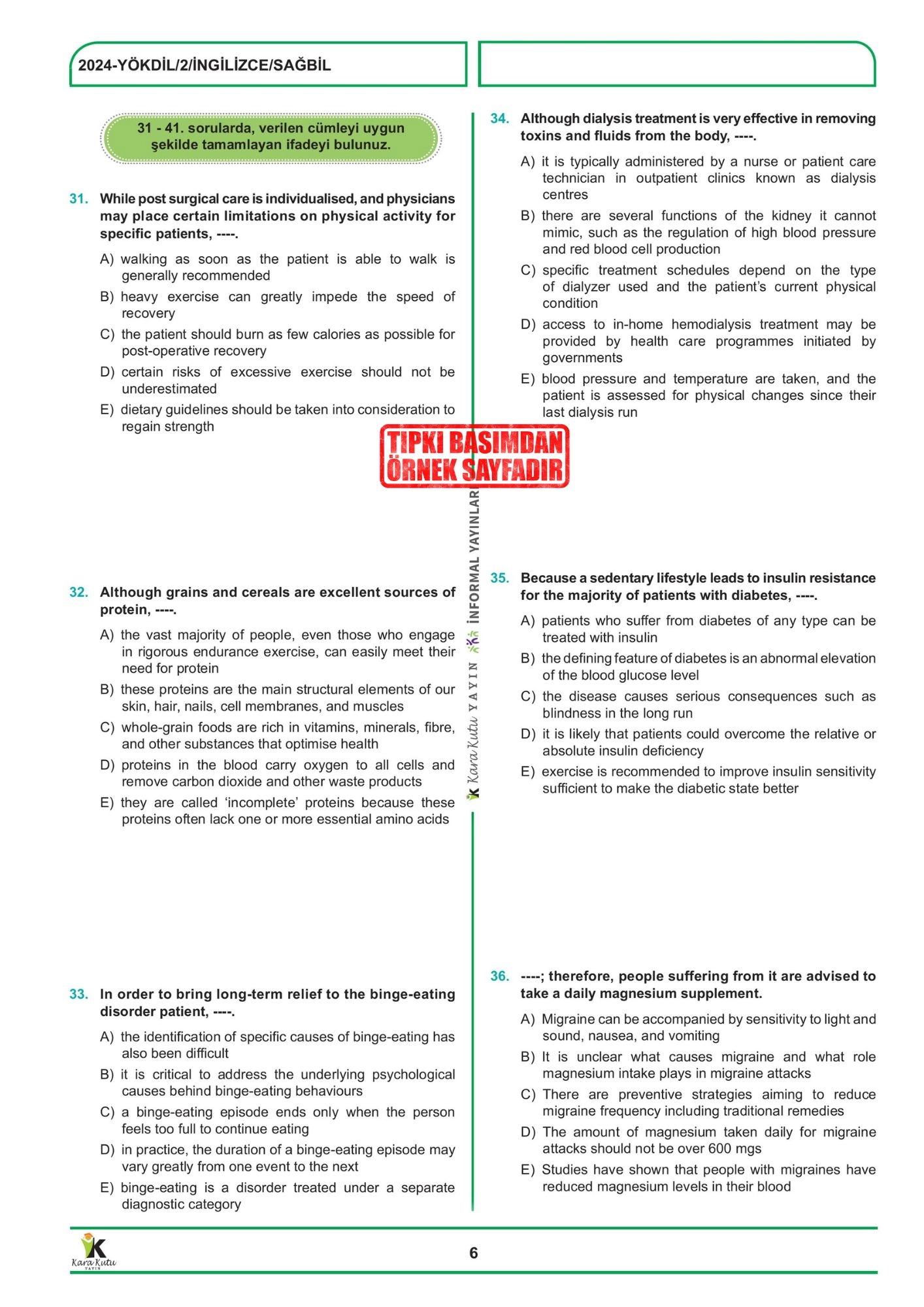 2027 YÖKDİL İngilizce SAĞLIK BİLİMLERİ ÖSYM Çıkmış Soru Tıpkı Basım Deneme Paketi 16li Türkiye Geneli