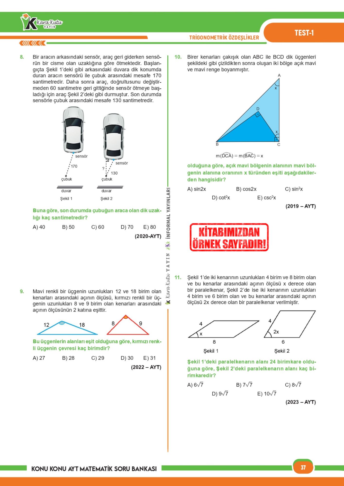 2027 YKS-AYT Matematik-Geometri ÖSYM Çıkmış Soru Bankası Konu Konu Son 9 Yıl Video/PDF Çözümlü