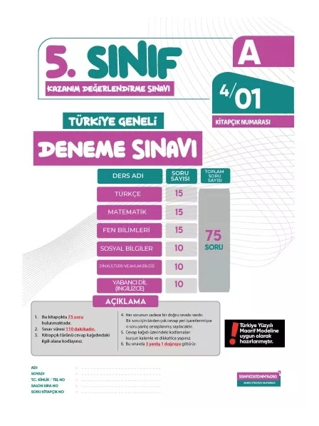 2027 5.Sınıf Yeni Sistem KDS SARMAL Deneme Paketi 4lü Türkiye Geneli D.Çözümlü Hızlı Tosbik Yayın