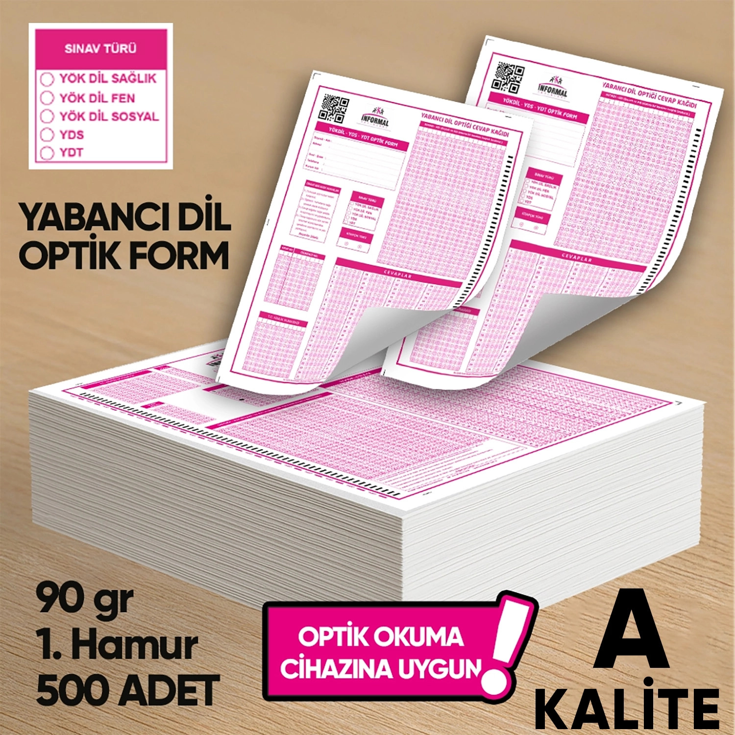 Yabancı Dil(YÖKDİL, YDS ve YDT)Kurumsal Değerlendirme Optik Formu(500 Adet-90gr-Optik Okuma Uyumlu)