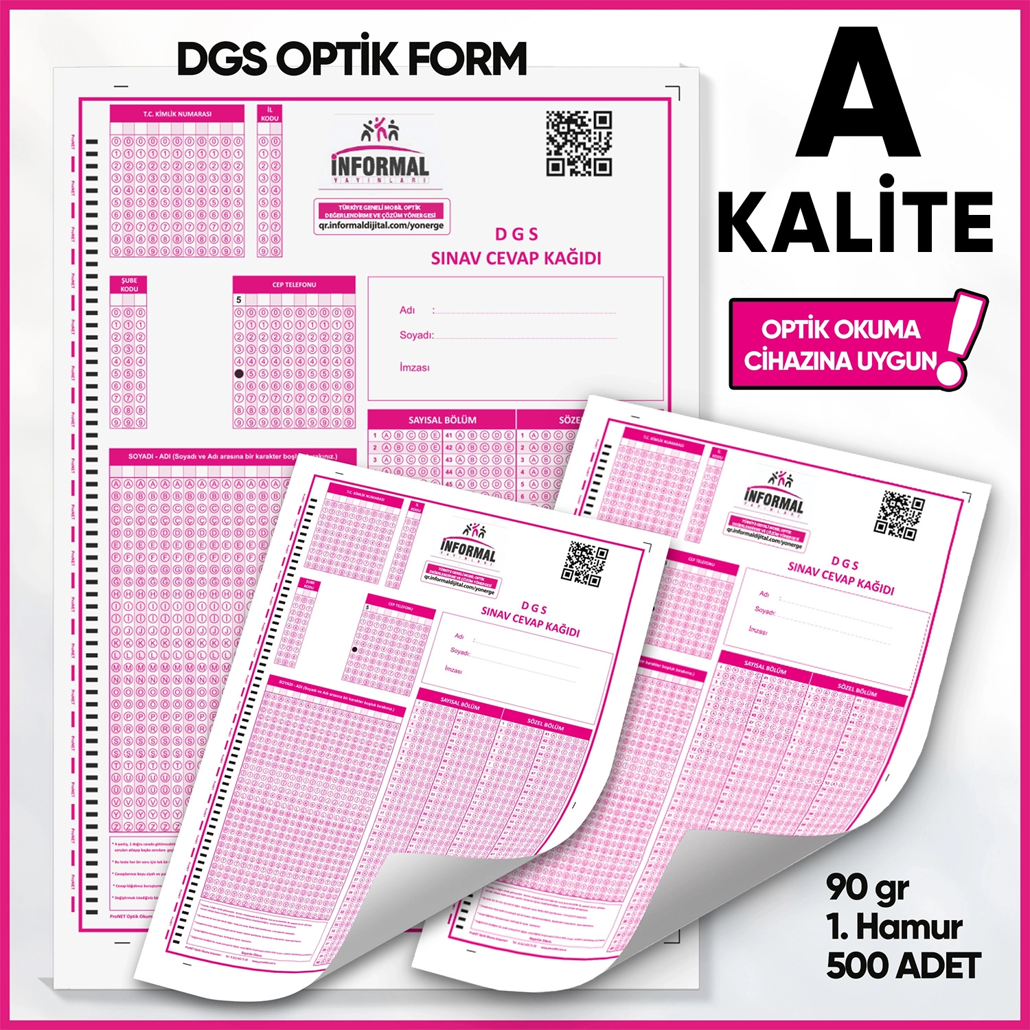 DGS Deneme Sınavları İçin 500 Adet (90.GR) Optik Form - Optik Okuma Uyumlu