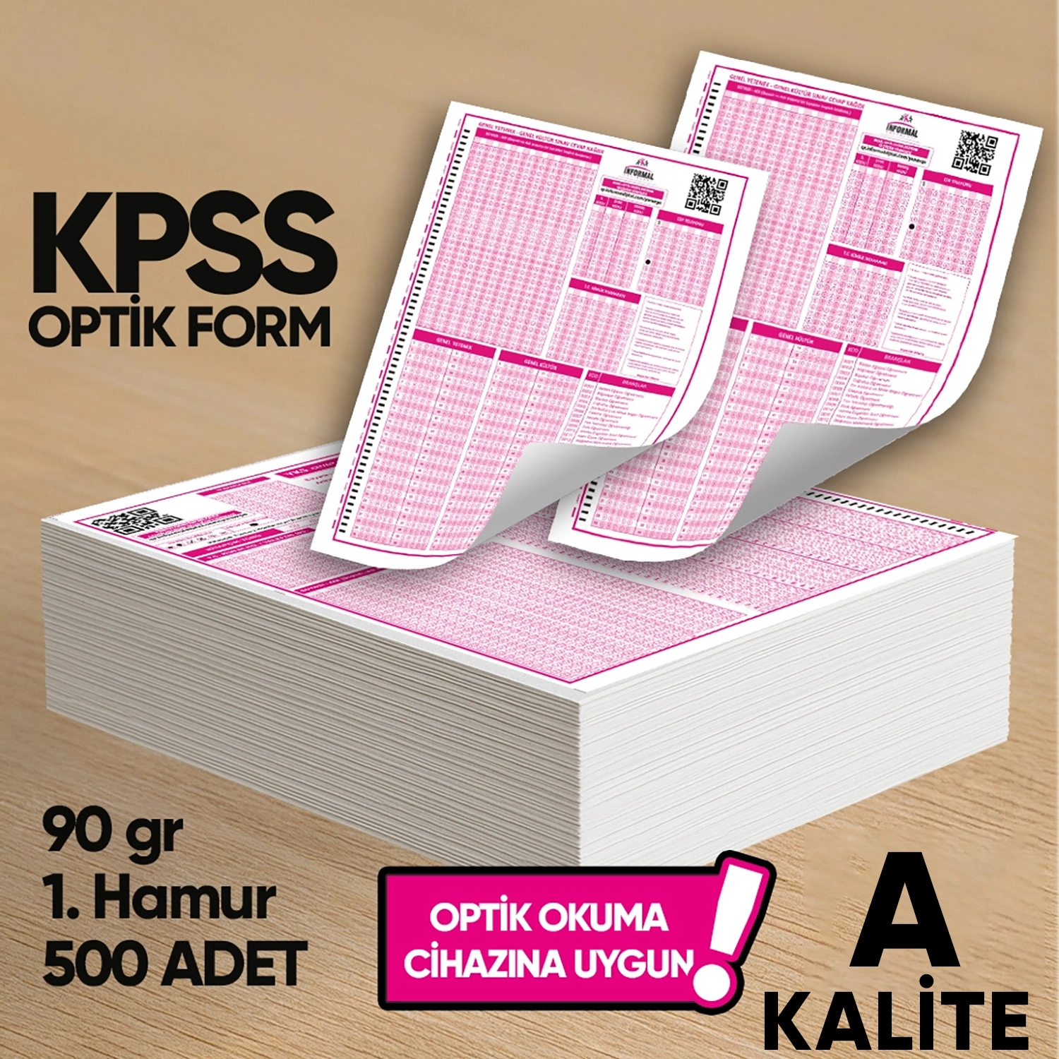 KPSS (GY-GK) Deneme Sınavları İçin 500 Adet (90.GR) Optik Form - Optik Okuma Uyumlu