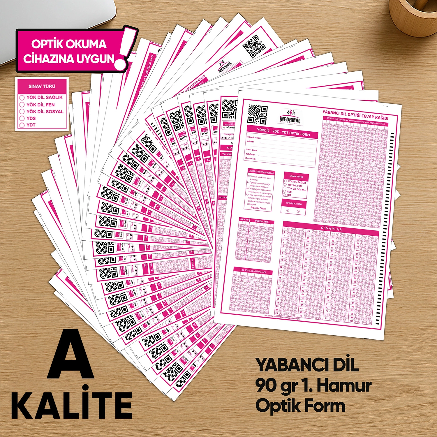 Yabancı Dil(YÖKDİL, YDS ve YDT)Kurumsal Değerlendirme Optik Formu(500 Adet-90gr-Optik Okuma Uyumlu)