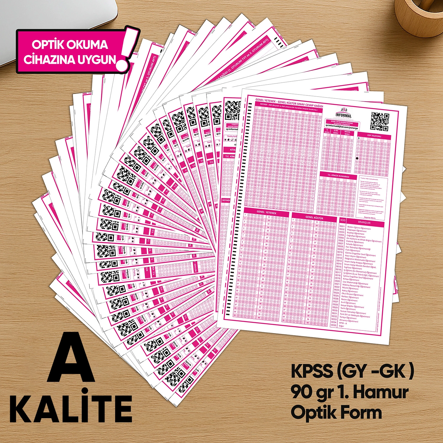 KPSS (GY-GK) Deneme Sınavları İçin 500 Adet (90.GR) Optik Form - Optik Okuma Uyumlu