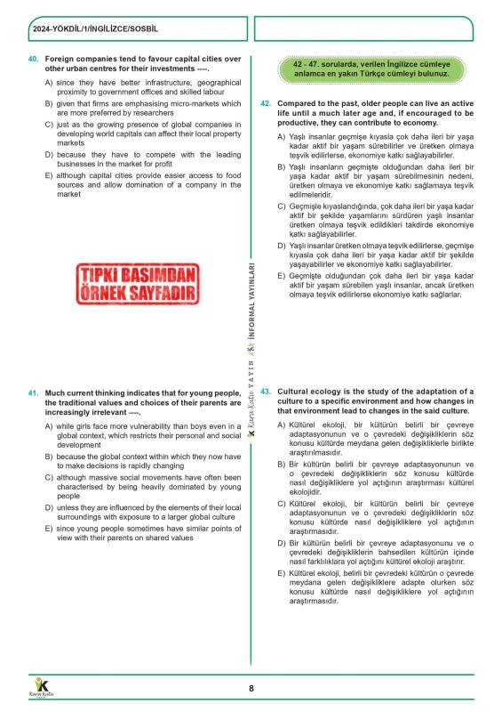 2027 YÖKDİL İngilizce SOSYAL BİLİMLER ÖSYM Çıkmış Soru Tıpkı Basım Deneme Paketi 16li Türkiye Geneli