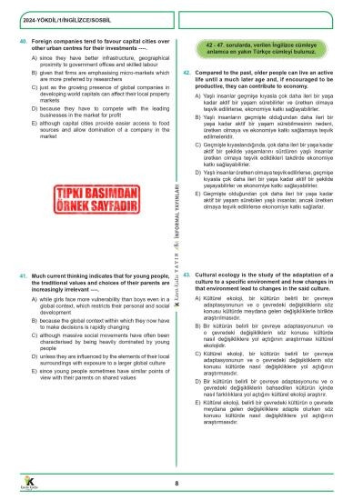 2026 YÖKDİL İngilizce SOSYAL BİLİMLER ÖSYM Çıkmış Soru Tıpkı Basım Deneme Paketi 6lı Türkiye Geneli