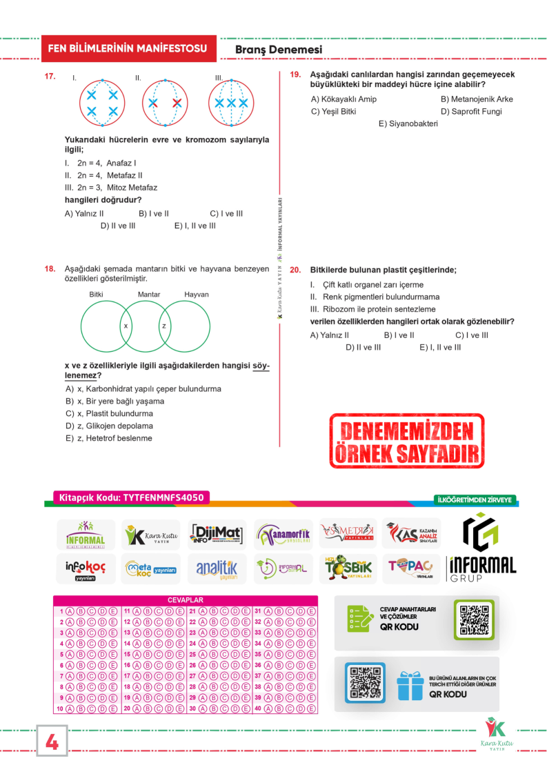 2025 YKS TYT Fen Bilimlerinin Manifestosu BRANŞ Deneme Paketi 10lu Dijital Çözümlü