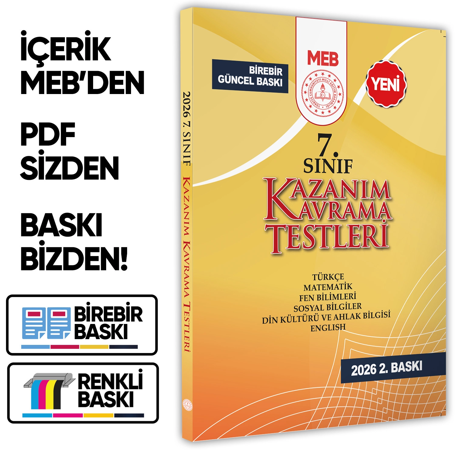 2026 7.Sınıf MEB Tüm Dersler Kazanım Kavrama Testleri KKT Yaprak Test Kitabı BASKI ÜCRETİ
