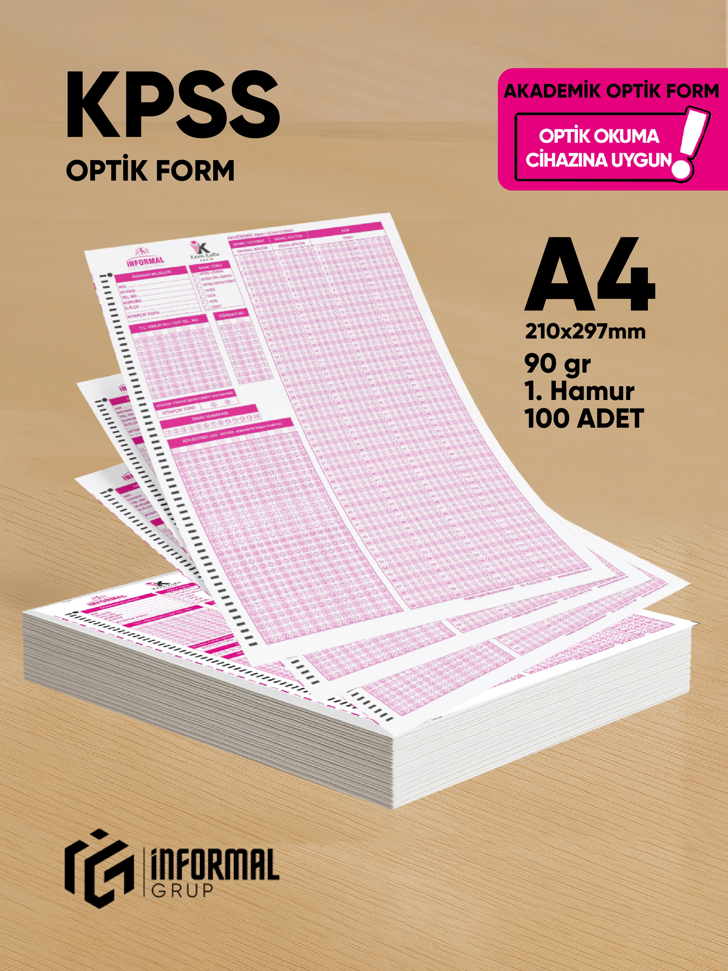 KPSS Deneme Sınavları İçin 100 Adet (90.GR) Akademik Optik Form - Optik Okuma Uyumlu