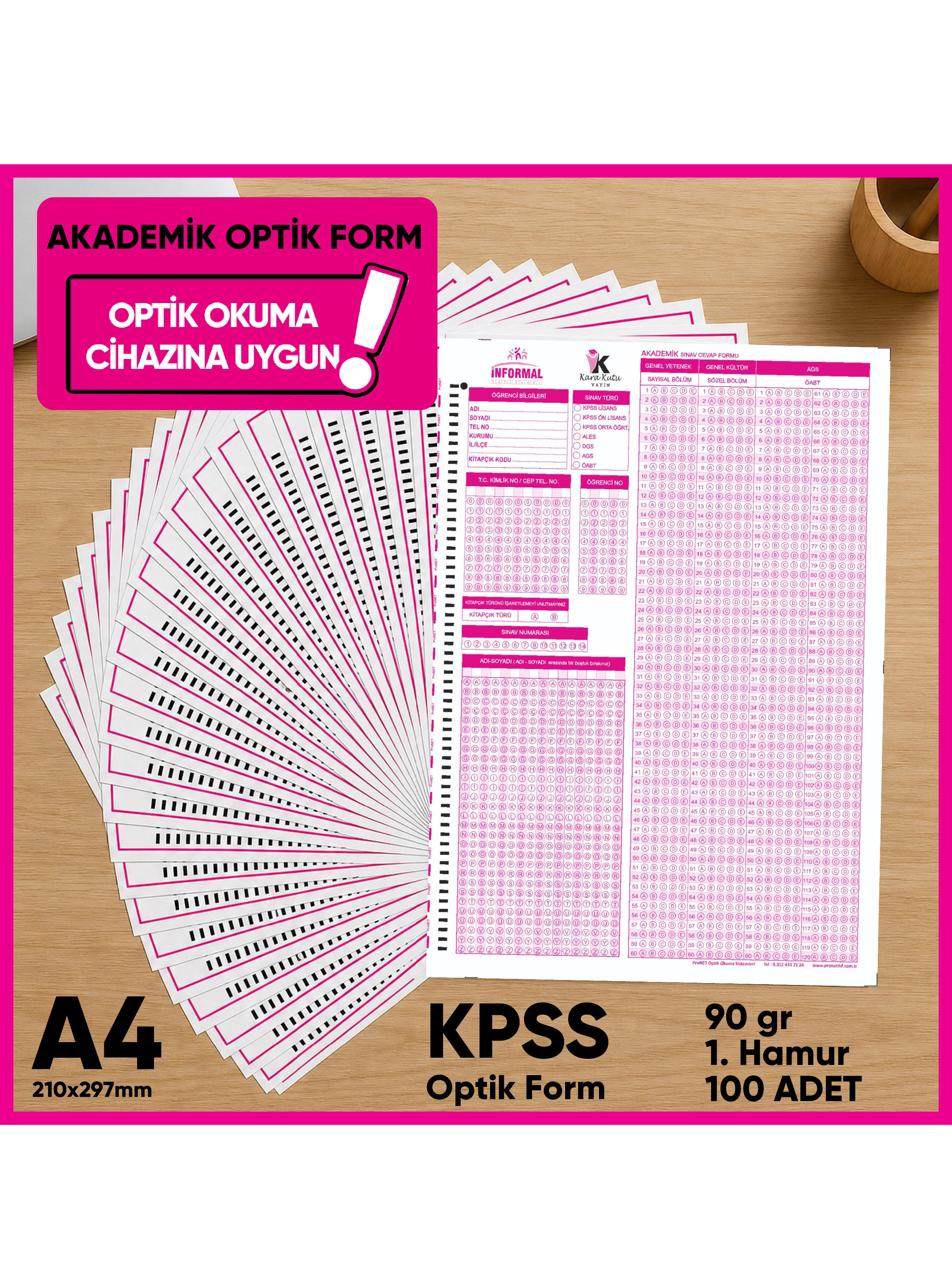 KPSS Deneme Sınavları İçin 100 Adet (90.GR) Akademik Optik Form - Optik Okuma Uyumlu