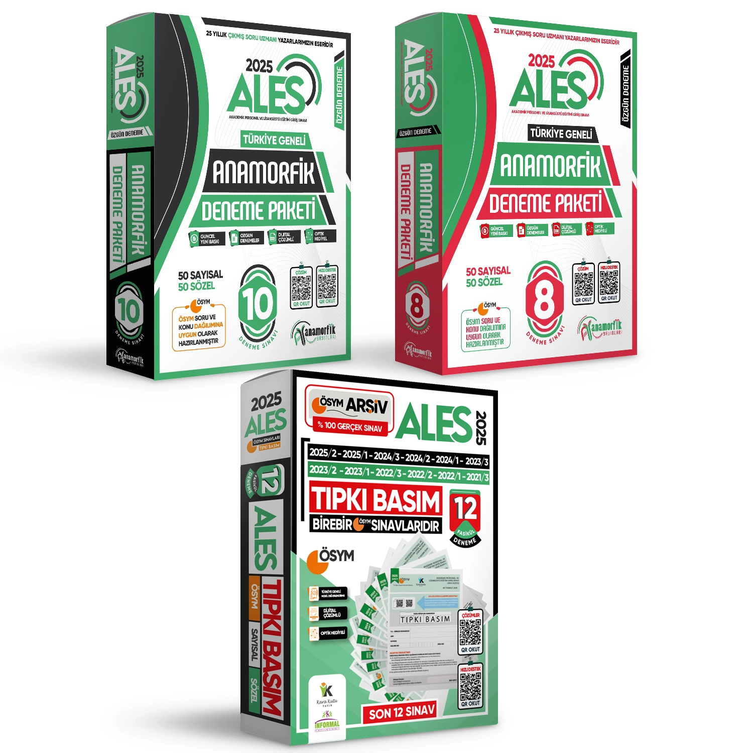 2025 ALES ÖSYM Çıkmış Soru 12li Tıpkı Basım ve 18li (10+8) Anamorfik Özgün Deneme Paketi TG Çözümlü