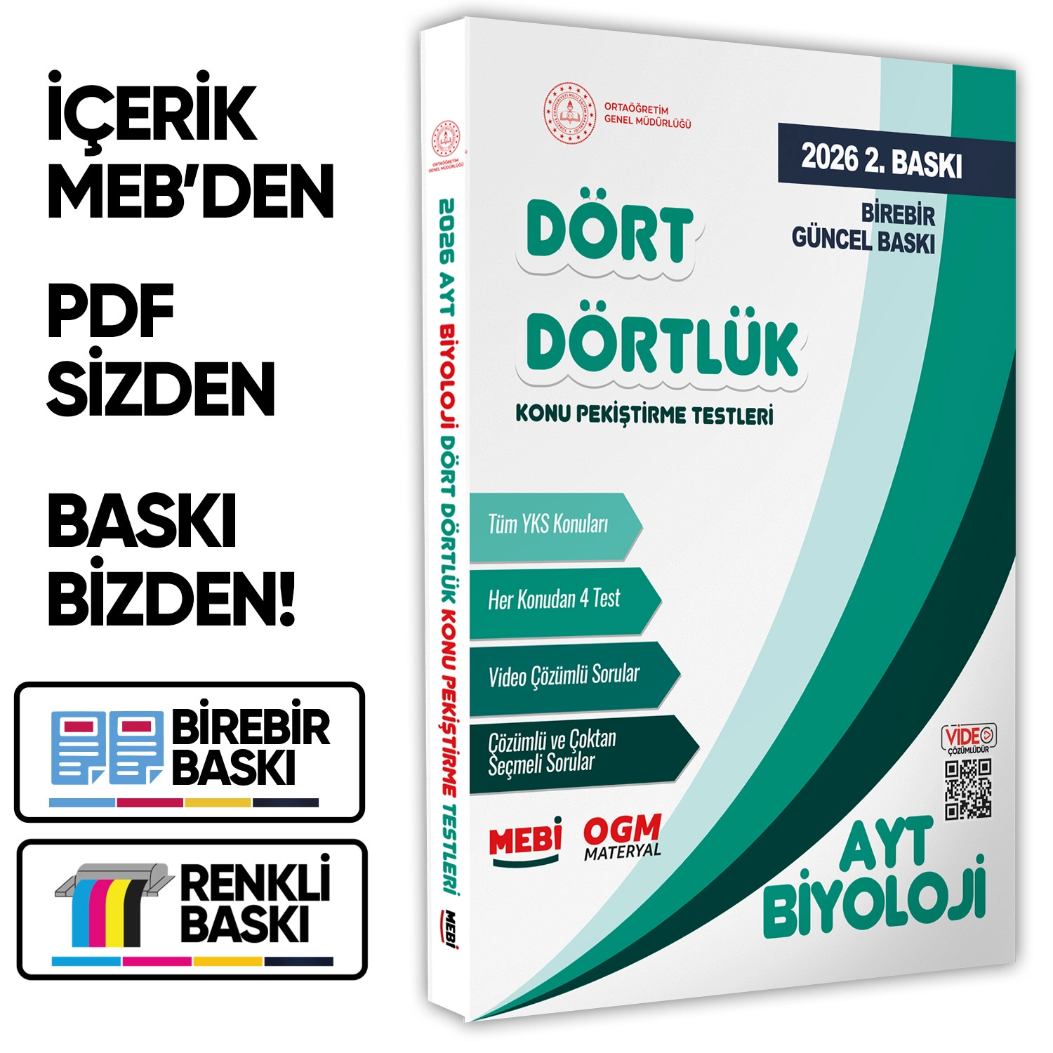 2026 YKS-AYT MEBİ-OGM Dört Dörtlük Biyoloji Pekiştirme Testi A4 Renkli Soru Bankası BASKI ÜCRETİ