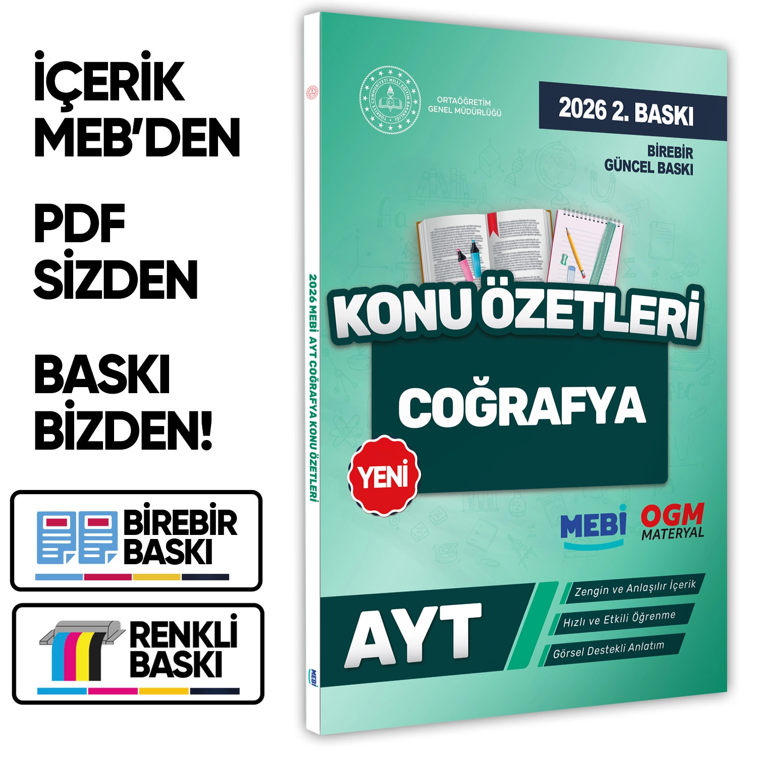 2026 YKS-AYT MEBİ-OGM Coğrafya Pratik Konu Özet Kitabı RENKLİ A4 Boyut Görsel Destekli BASKI ÜCRETİ