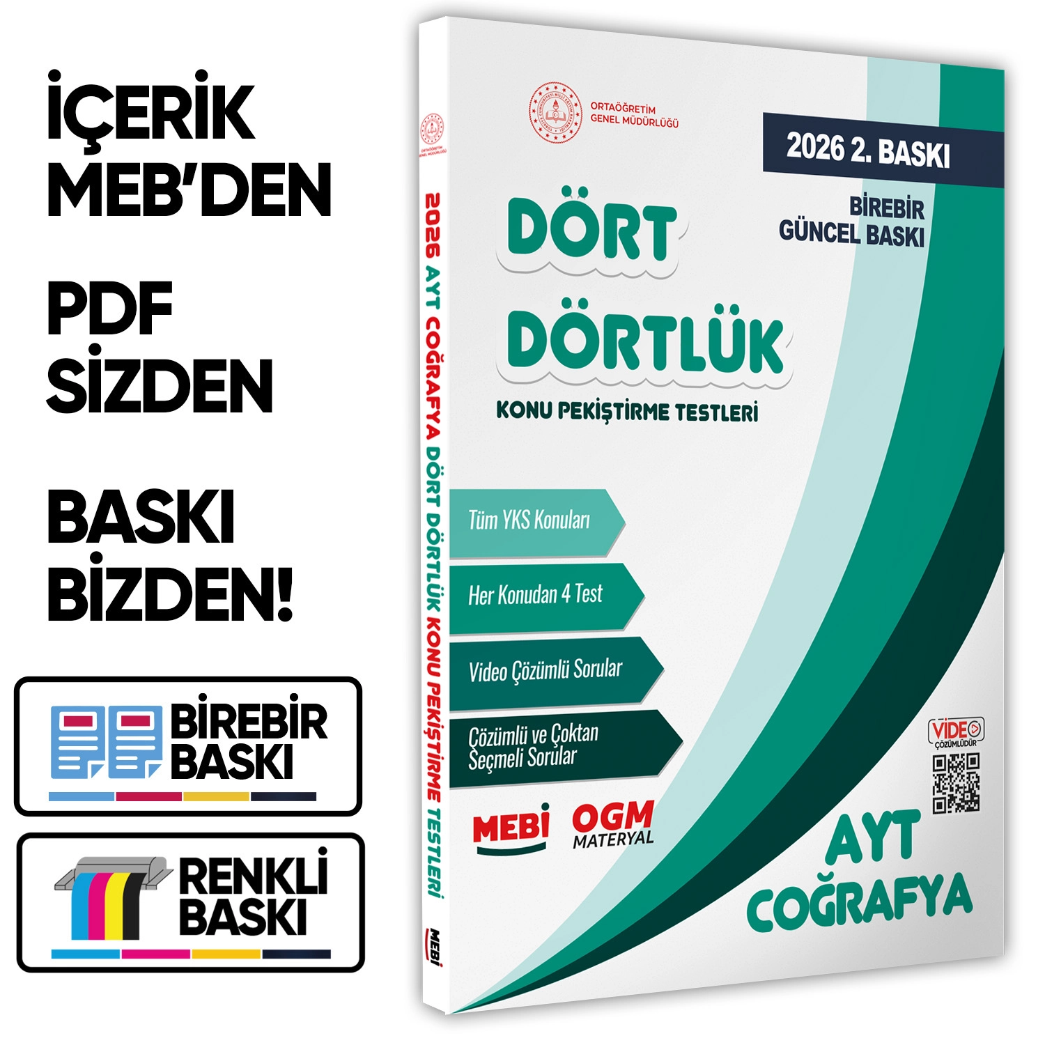 2026 YKS-AYT MEBİ-OGM Dört Dörtlük Coğrafya Pekiştirme Testi A4 Renkli Soru Bankası BASKI ÜCRETİ