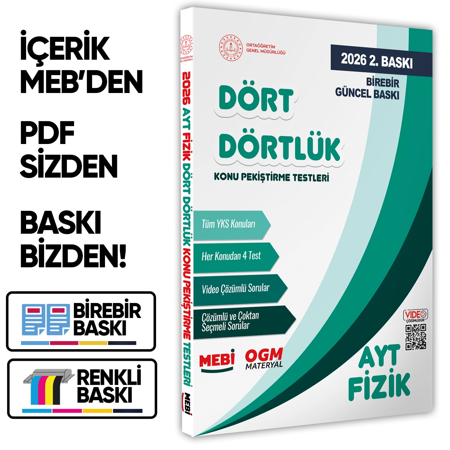 2026 YKS-AYT MEBİ-OGM Dört Dörtlük Fizik Pekiştirme Testi A4 Renkli Soru Bankası BASKI ÜCRETİ