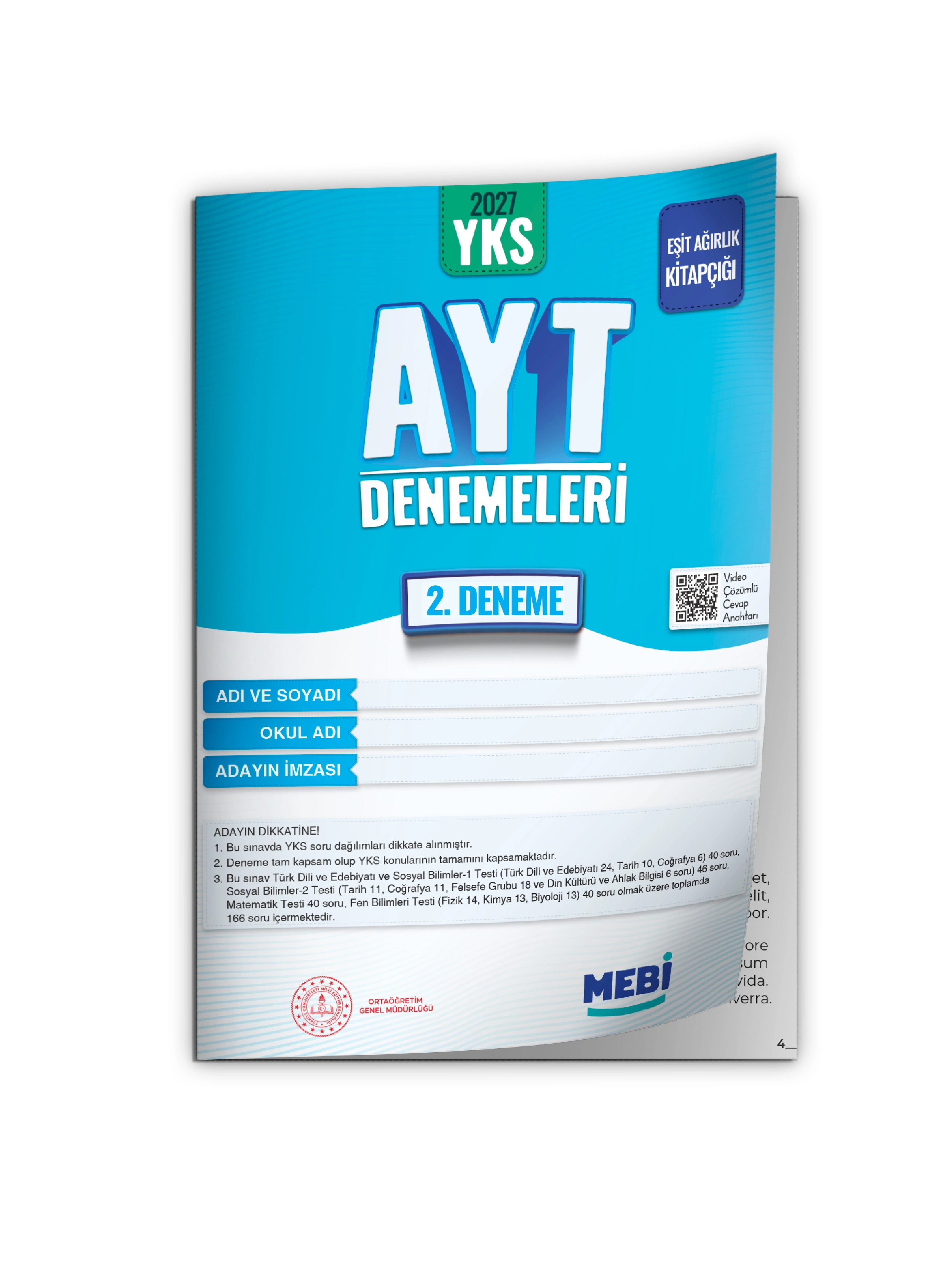 2027 YKS-AYT EŞİT AĞIRLIK MEBİ ONLİNE Türkiye Geneli 2. Deneme Büyük Boy Renkli BASKI ÜCRETİ