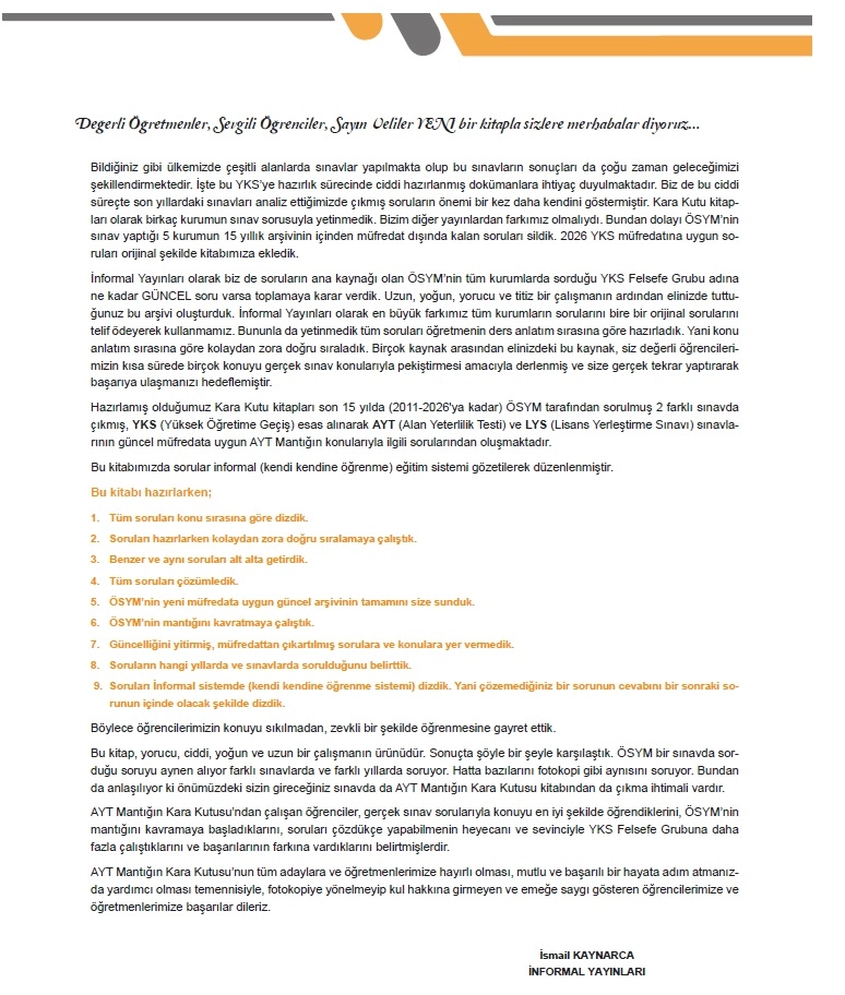 2026 YKS-AYT MANTIK Kara Kutu ÖSYM Çıkmış Soru Havuzu Bankası Dijital Çözümlü