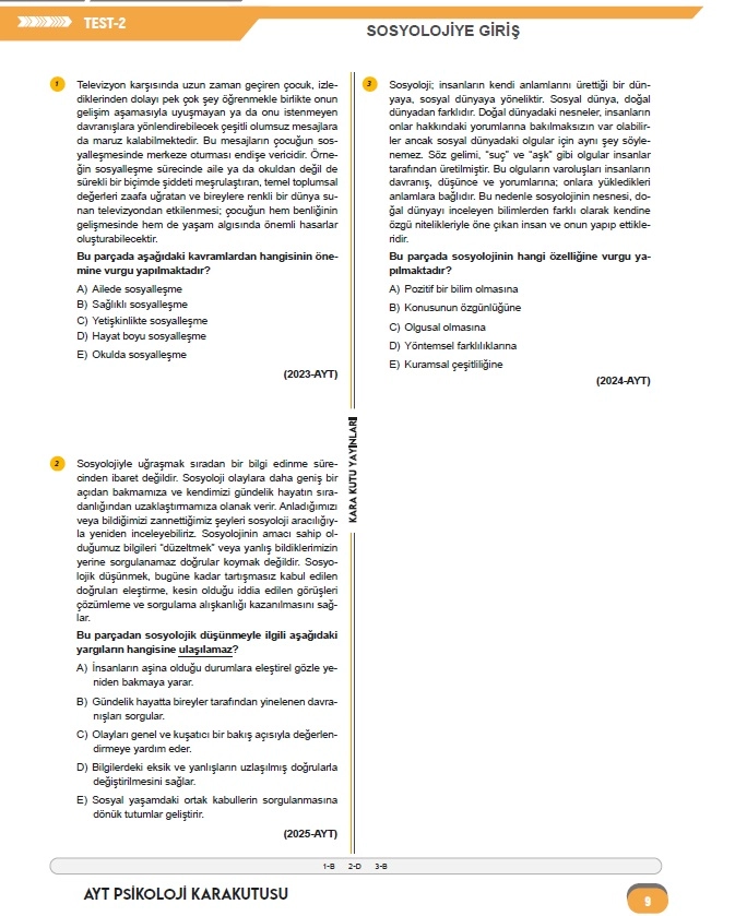 2026 YKS AYT SOSYOLOJİ Kara Kutu ÖSYM Çıkmış Soru Havuzu Bankası Dijital Çözümlü
