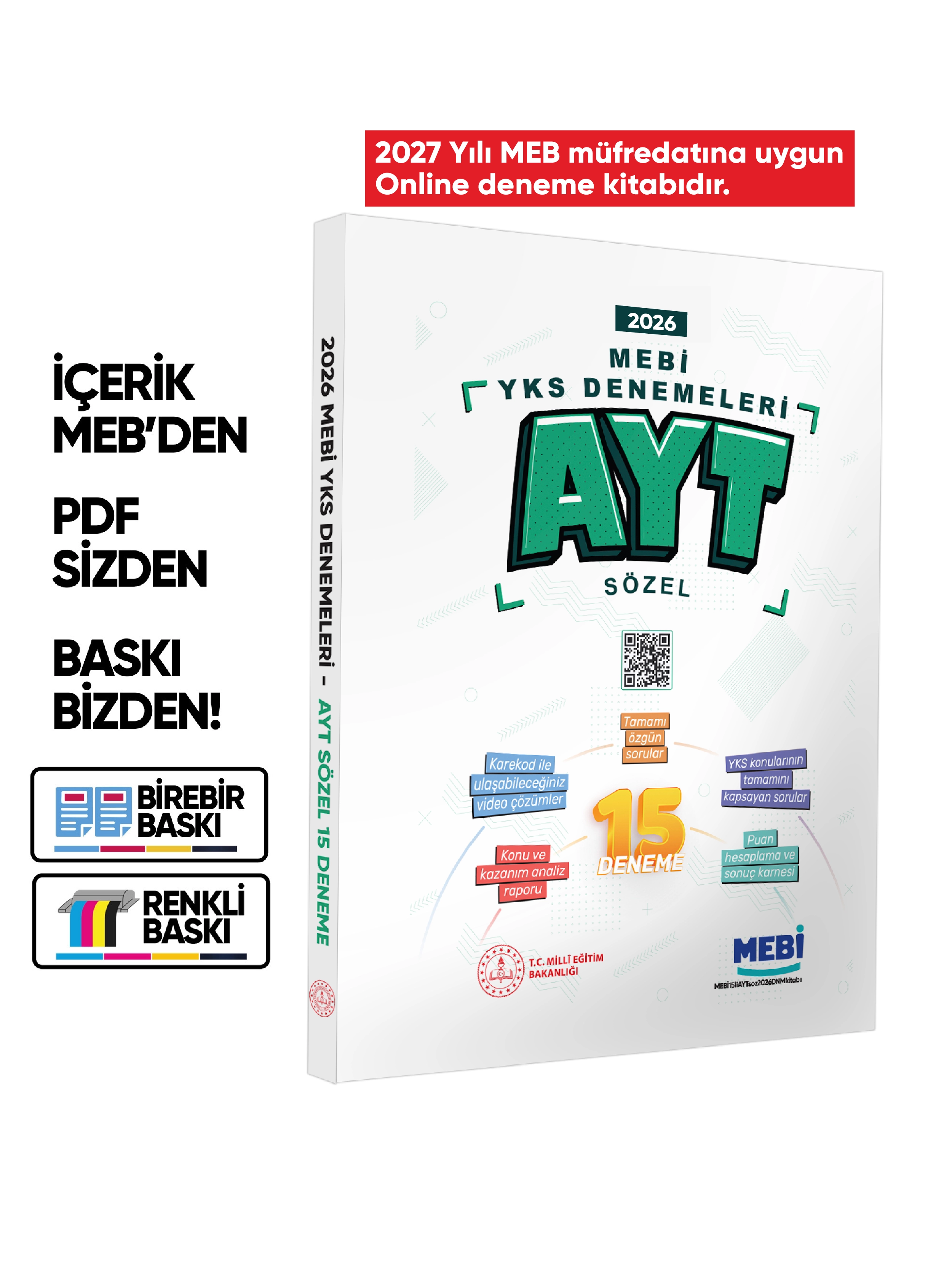 2027 MEBİ YKS-AYT SÖZEL 15li Deneme Kitabı Video Çözümlü Renkli BASKI ÜCRETİ