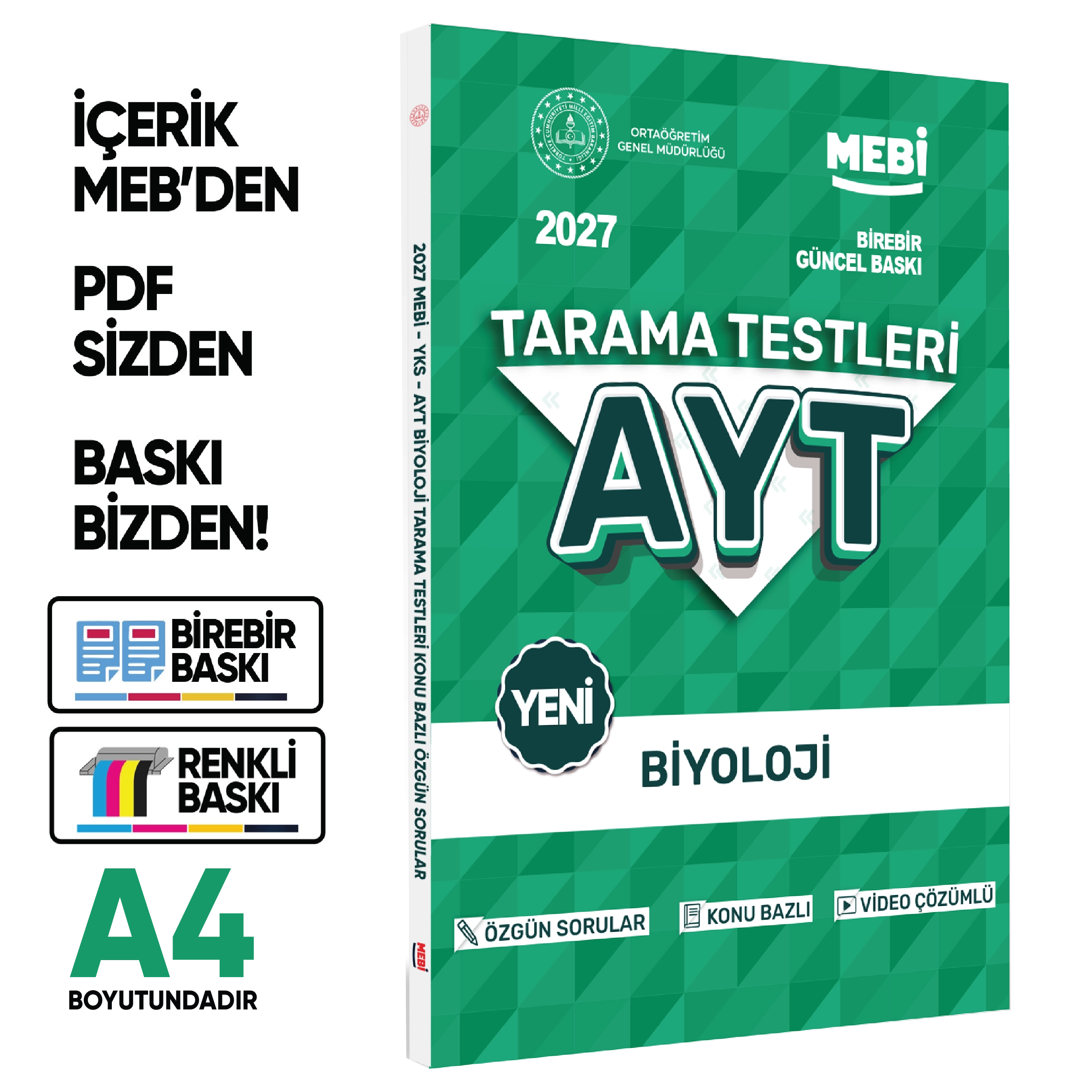 2026 YKS-AYT MEBİ-OGM Biyoloji Özgün Tarama Testleri Kitabı A4 Boyut Renkli Görsel BASKI ÜCRETİ