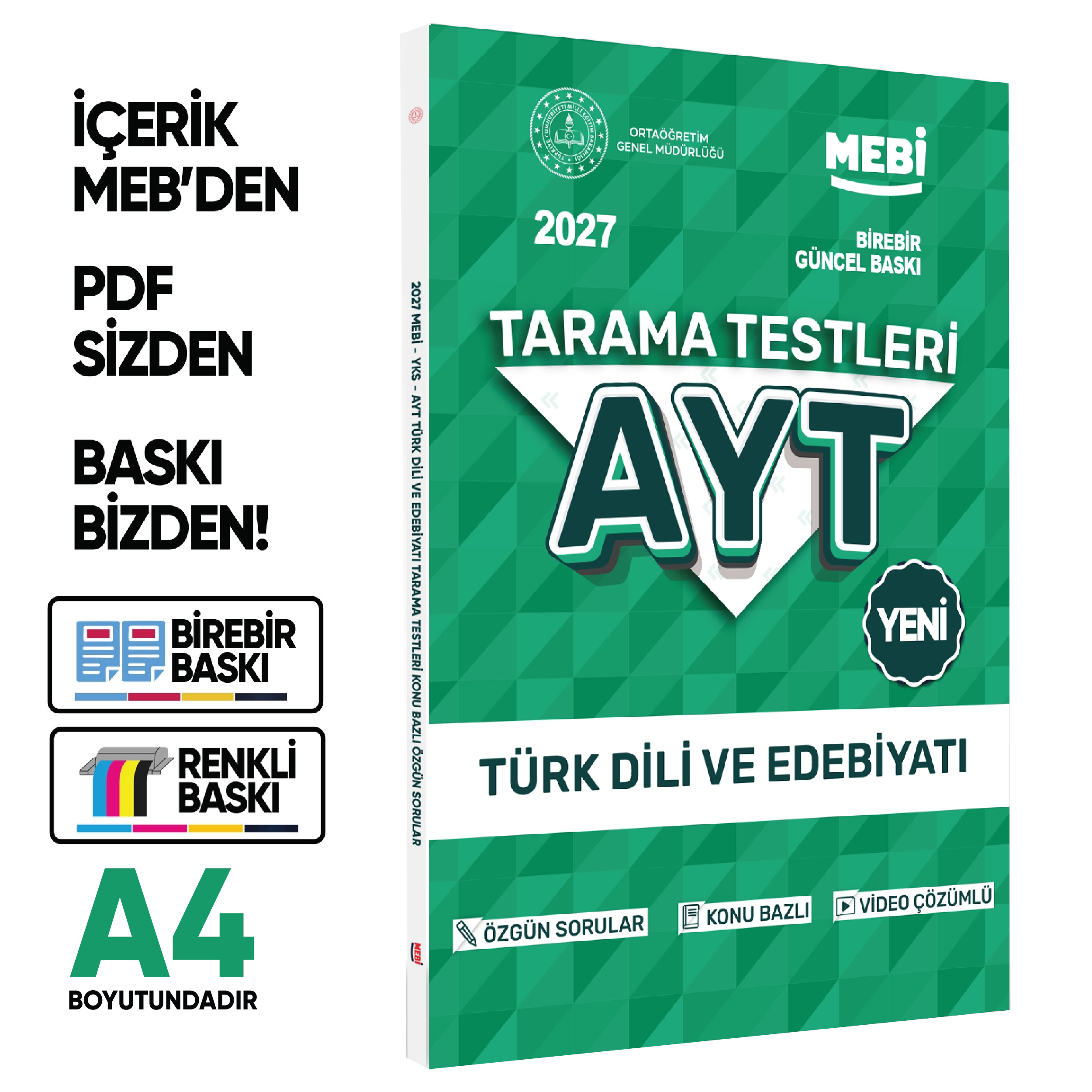 2027 YKS-AYT MEBİ-OGM Türk Dili Ve Edebiyatı Özgün Tarama Testleri Kitabı A4 Boyut BASKI ÜCRETİ