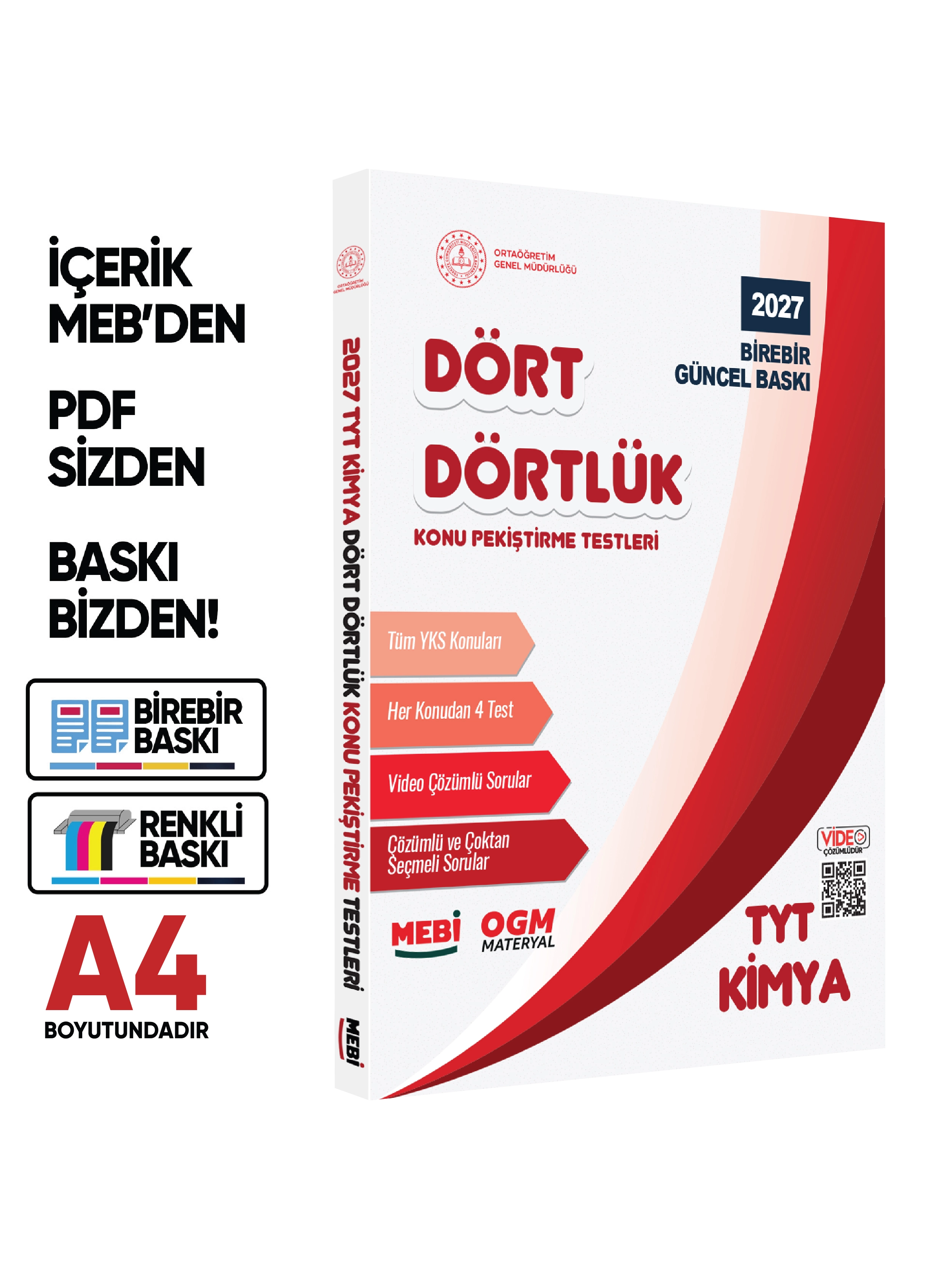 2027 YKS-TYT MEBİ-OGM Dört Dörtlük Kimya Pekiştirme Testi A4 Renkli Soru Bankası BASKI ÜCRETİ