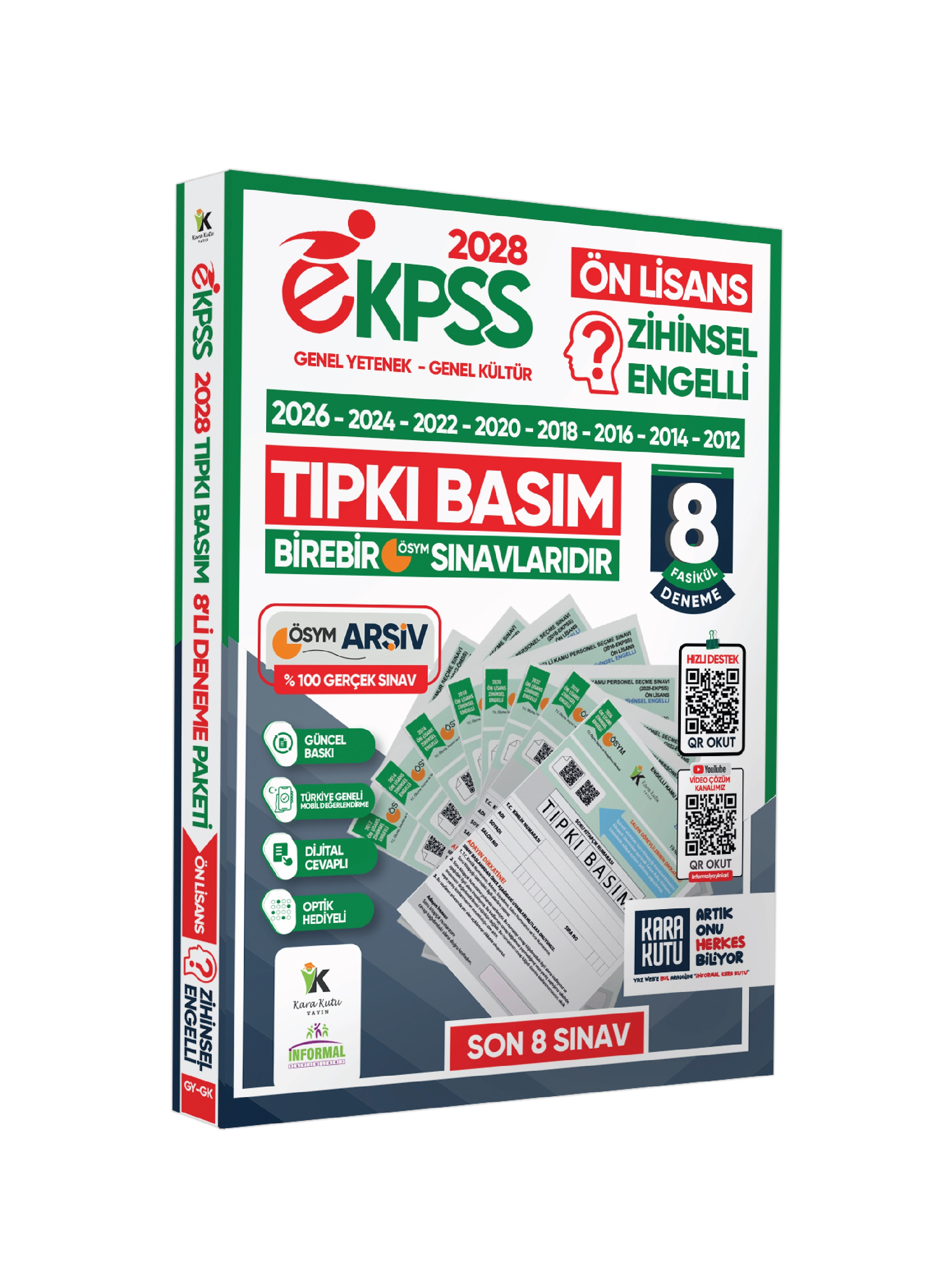 2028 EKPSS Ön Lisans Zihinsel Engelli ÖSYM Çıkmış Soru Tıpkı Basım 8li Kitapçık TG Deneme Paketi