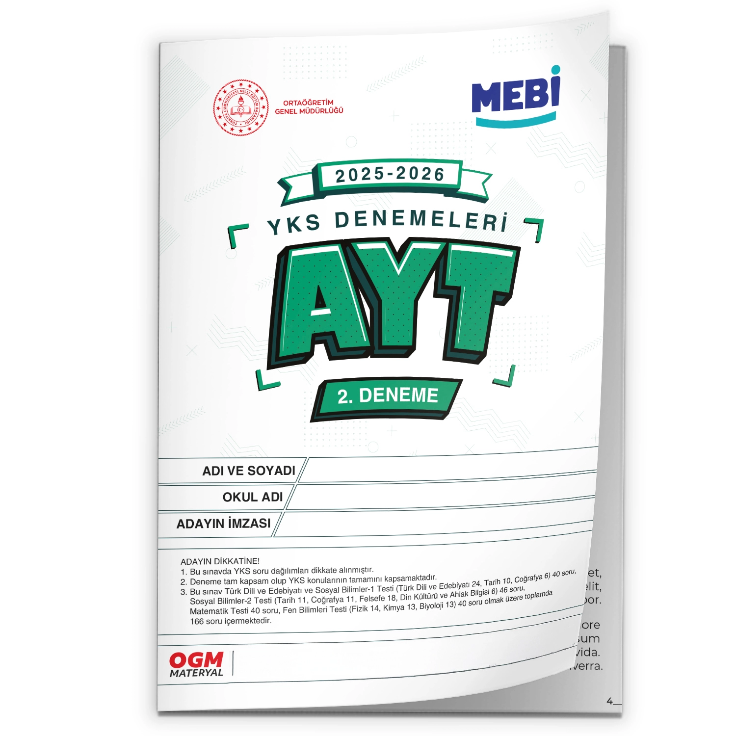 2026 YKS-AYT MEBİ OGM EŞİT AĞIRLIK Güncel Seri Online Deneme 12li SET BASKI ÜCRETİ