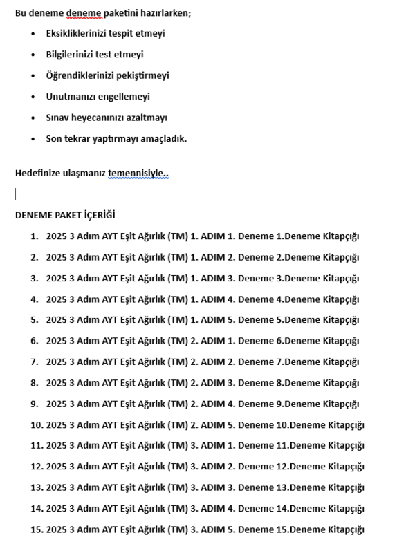 2026 3 Adım YKS-AYT Eşit Ağırlık (TM) MEBİ Özgün Sorular 15li Deneme Fasikül Paketi Video Çözümlü